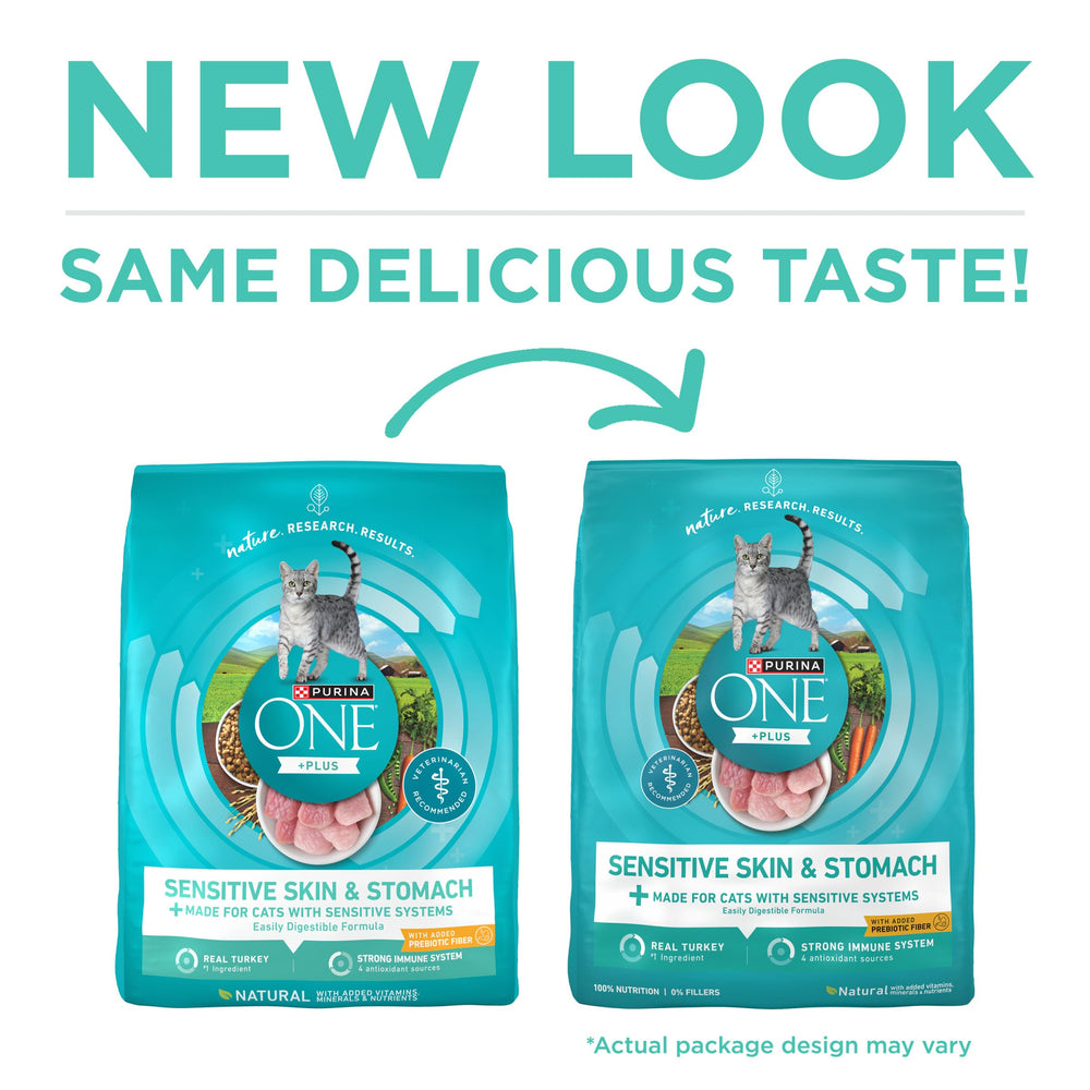 Purina ONE kibble close-up showing texture that aids dental health