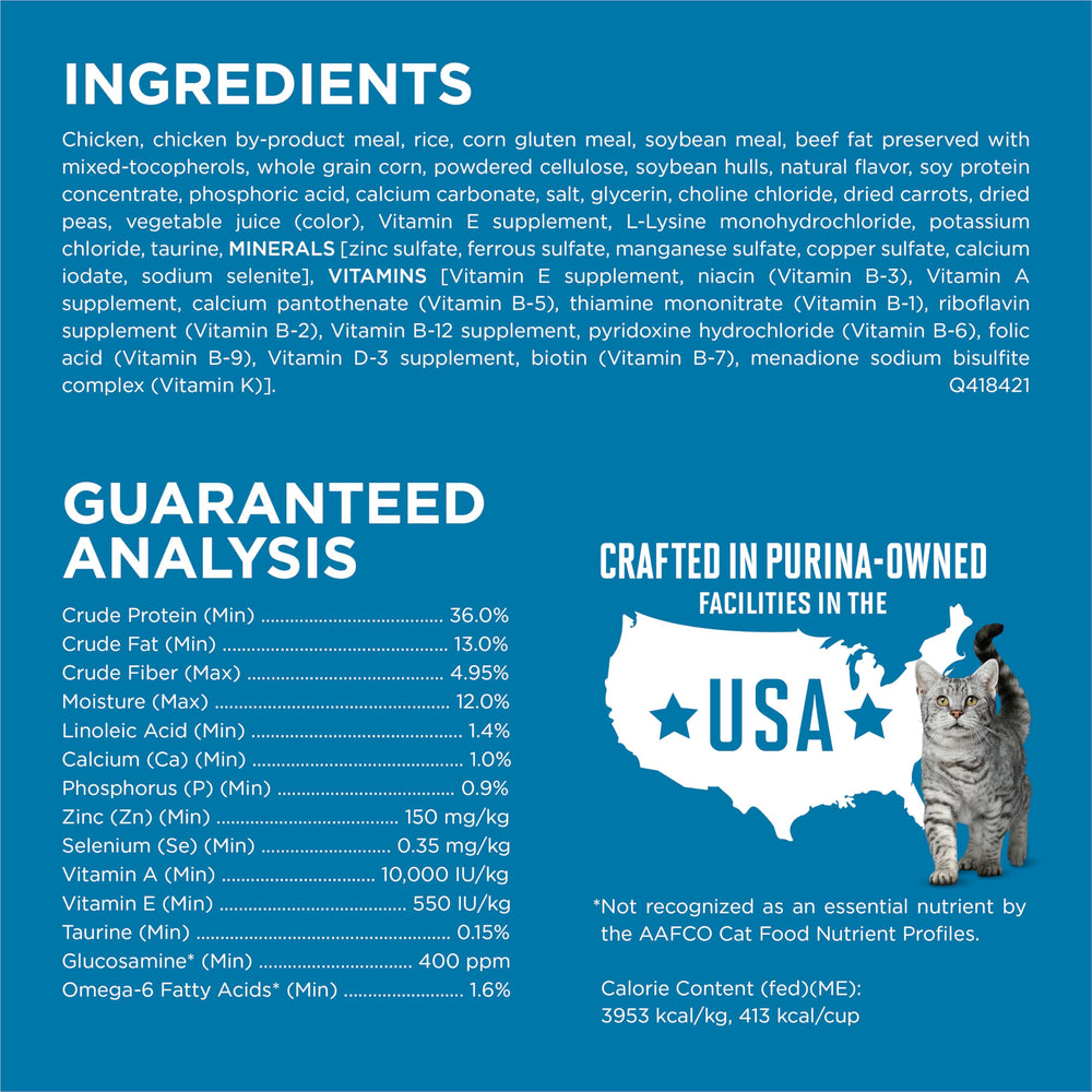Purina ONE kibble in hand for size and portion scale clarity