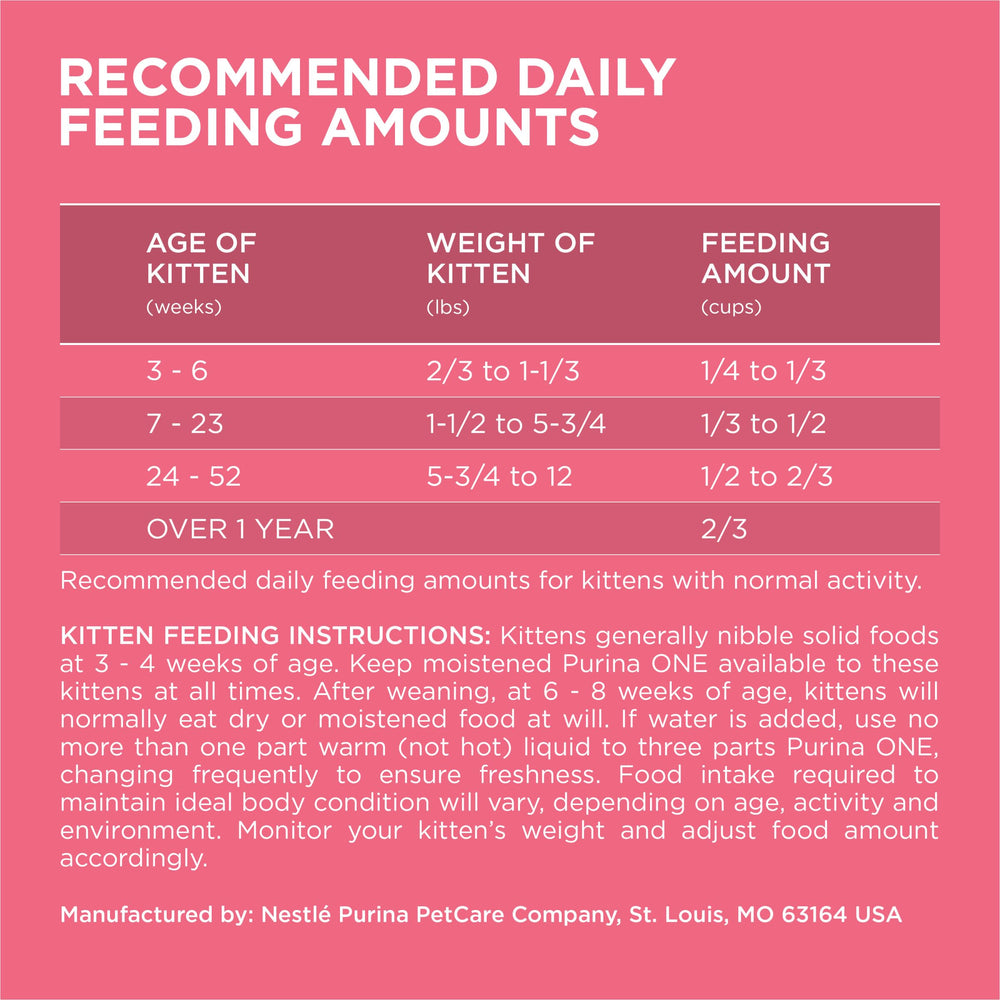 Purina ONE kitten eating kibble illustrating strong appetite and growth