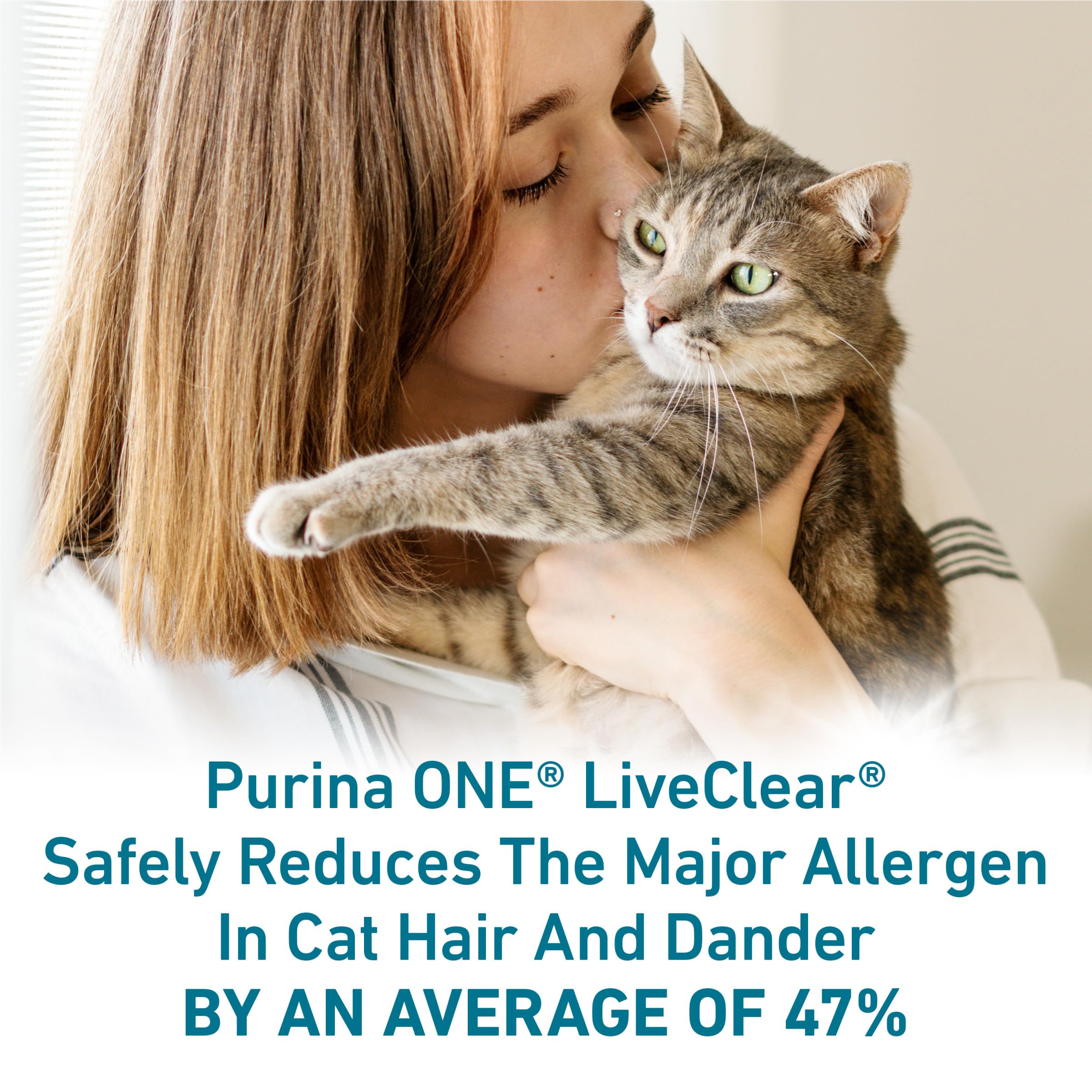 Purina ONE LiveClear kibble close-up highlighting texture and palatability benefit