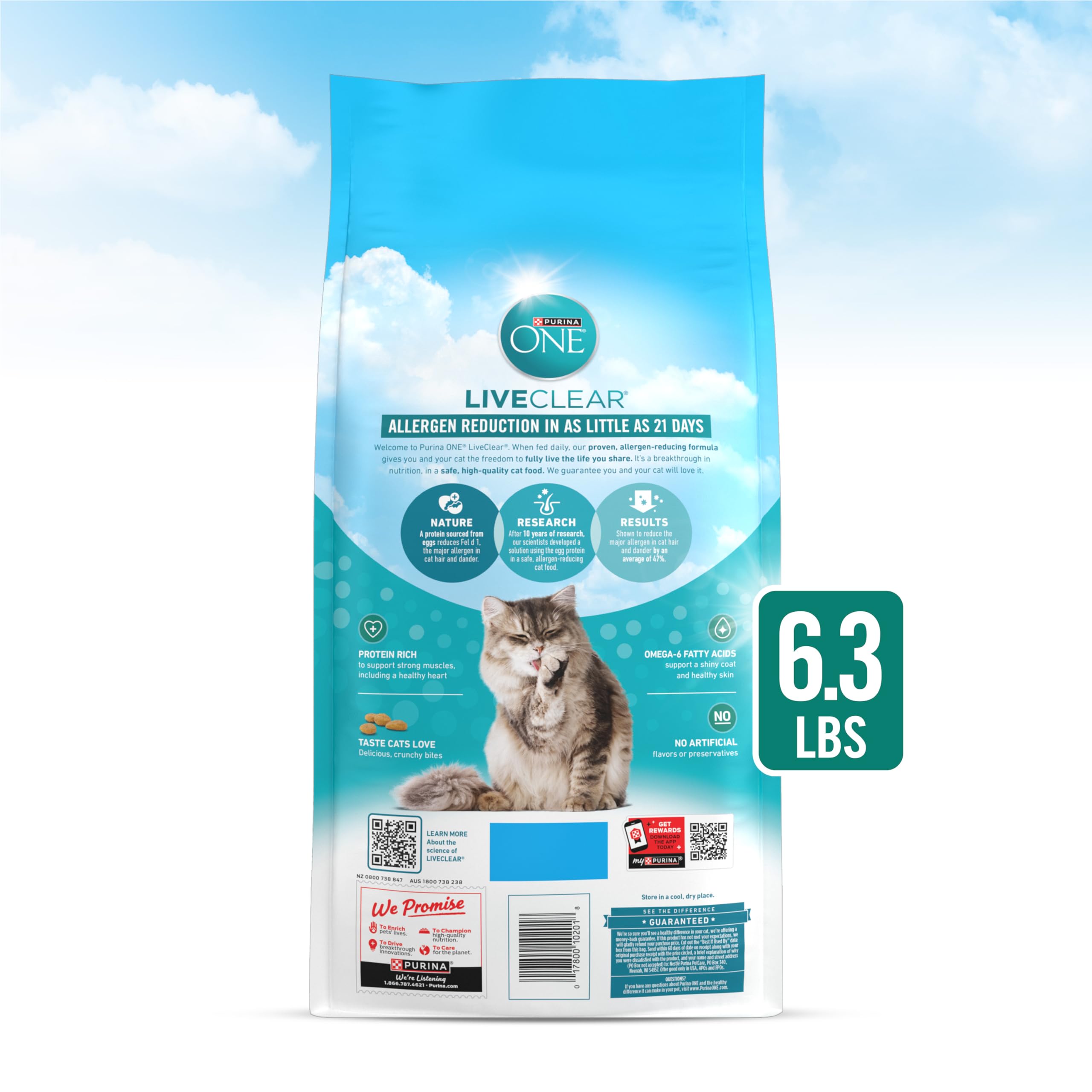 Purina ONE being poured into scoop showing easy serving and portioning benefit