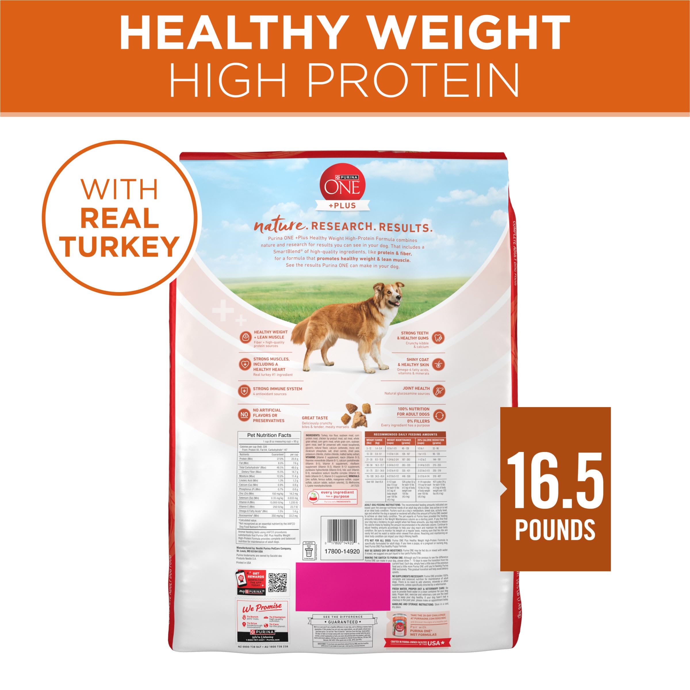 Close-up of Purina ONE nutrition facts panel to show balanced vitamins and minerals