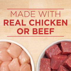 Purina ONE ingredient label highlighting real beef and no fillers