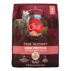 Purina ONE front of bag showing real beef and salmon benefits