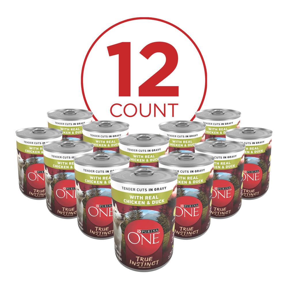 Purina ONE open can with gravy illustrating moist texture and enticing aroma appeal