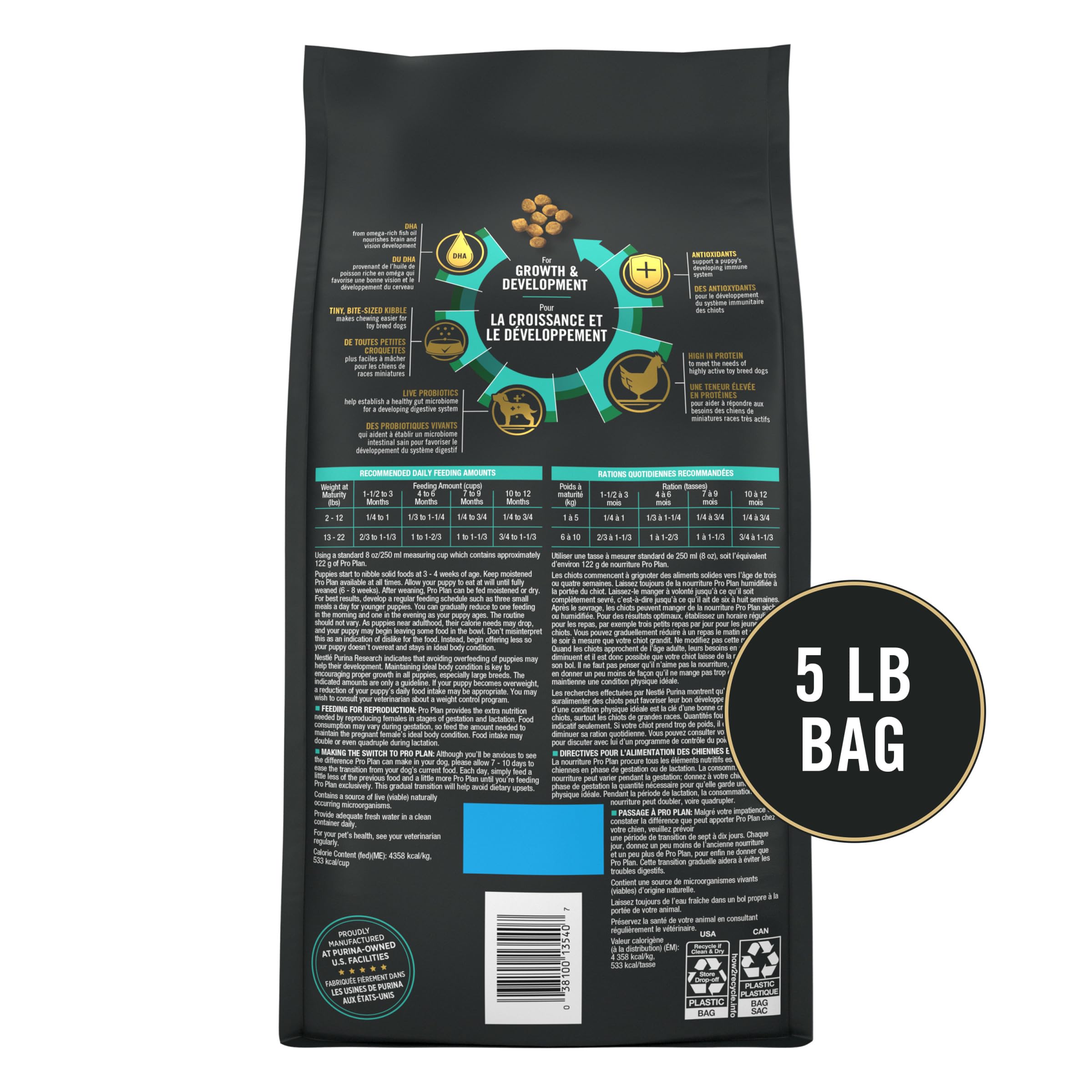 Purina Pro Plan back label with nutrition facts for informed feeding