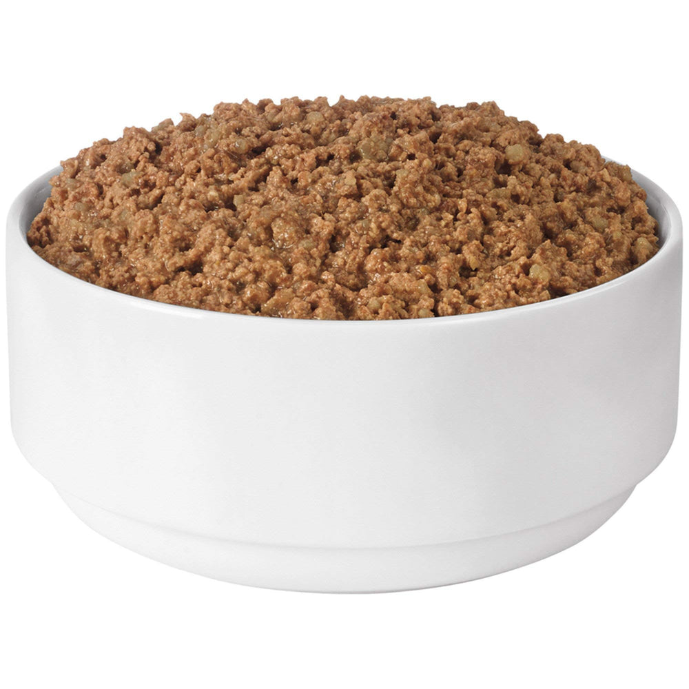 Purina Pro Plan beef entrée close-up emphasizing protein content