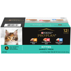 Purina Pro Plan variety pack front view showing can labels and benefits