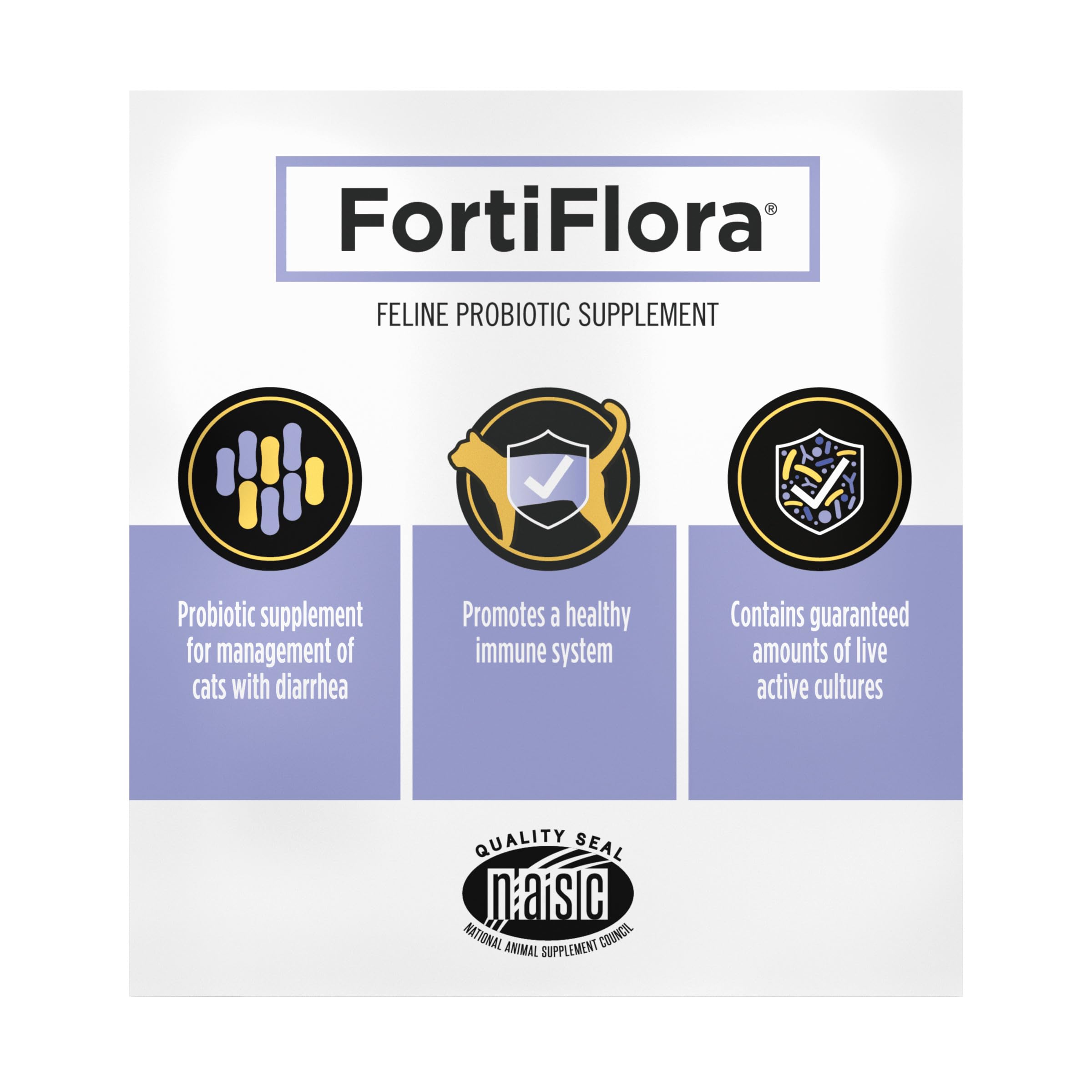 Purina Pro Plan FortiFlora box opened to display thirty individual packets neatly