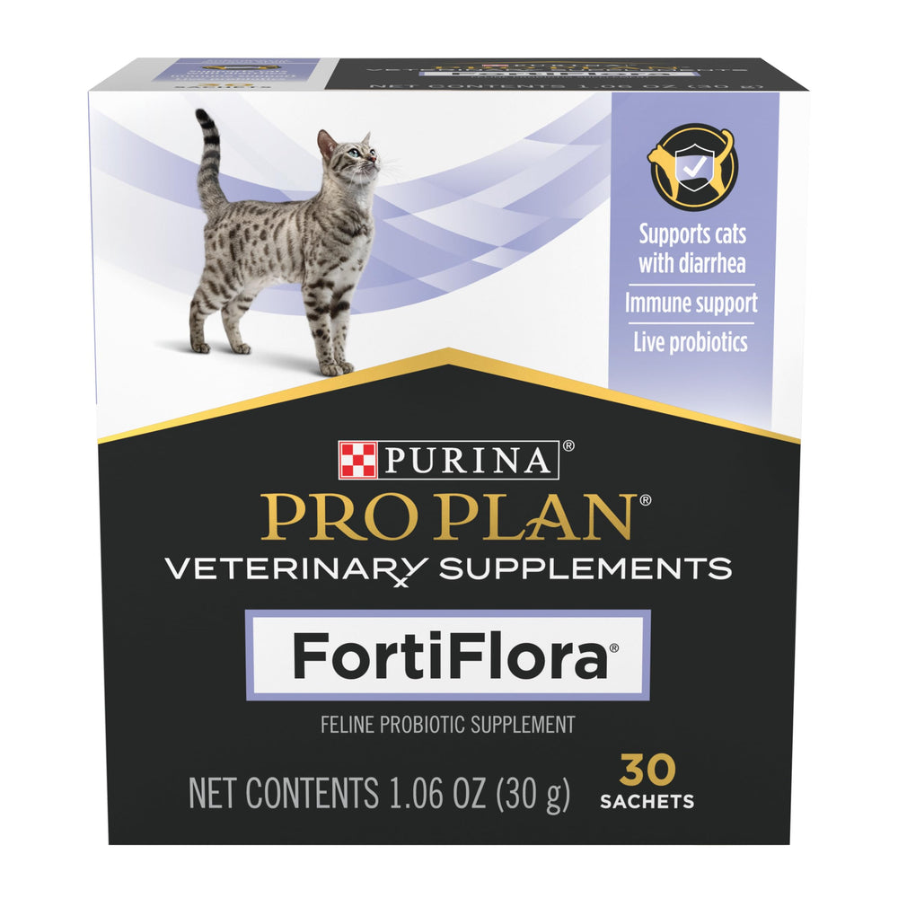 Purina Pro Plan FortiFlora front packaging showing 30 count box and clarity