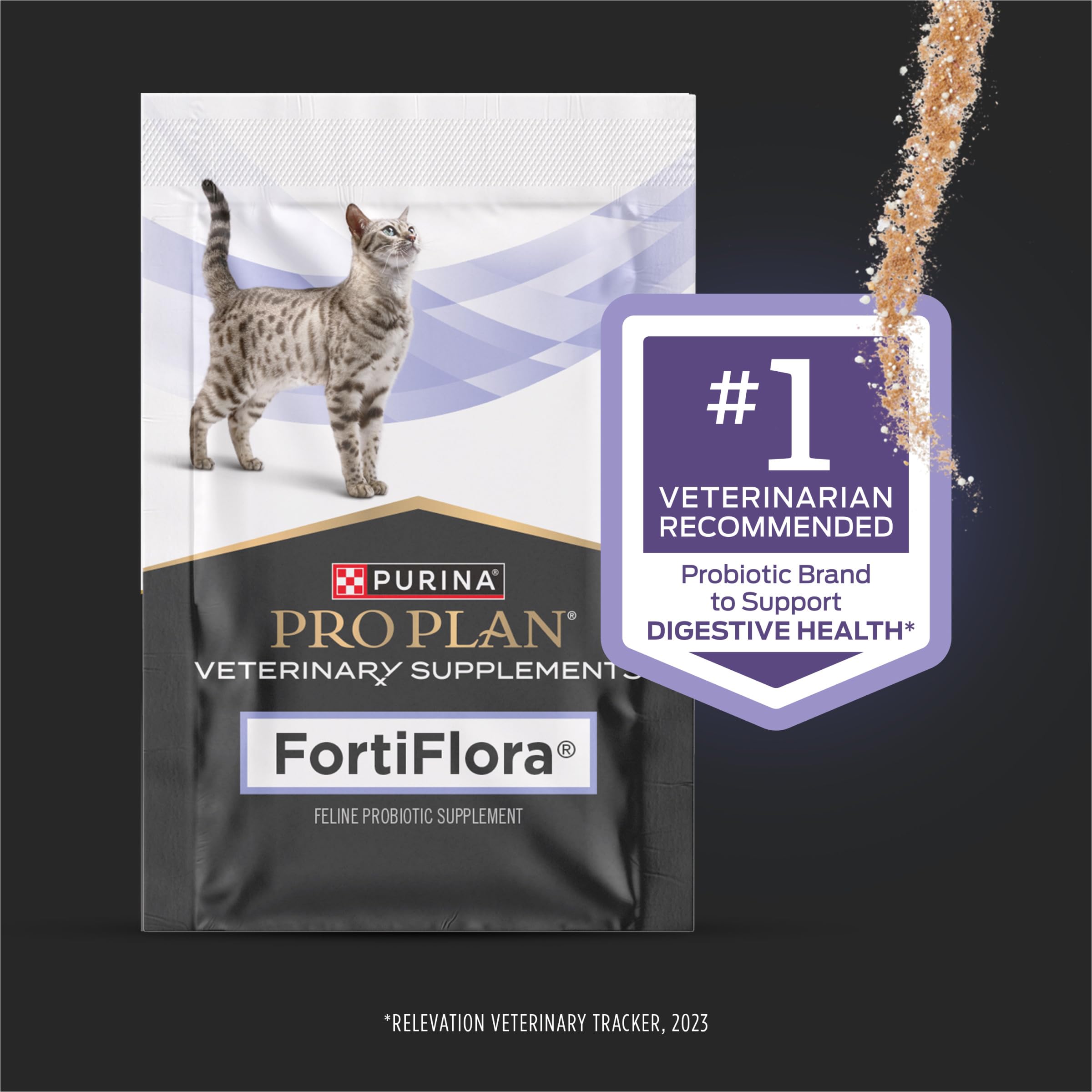 Purina Pro Plan FortiFlora single packet open with powder, easy dosing benefit