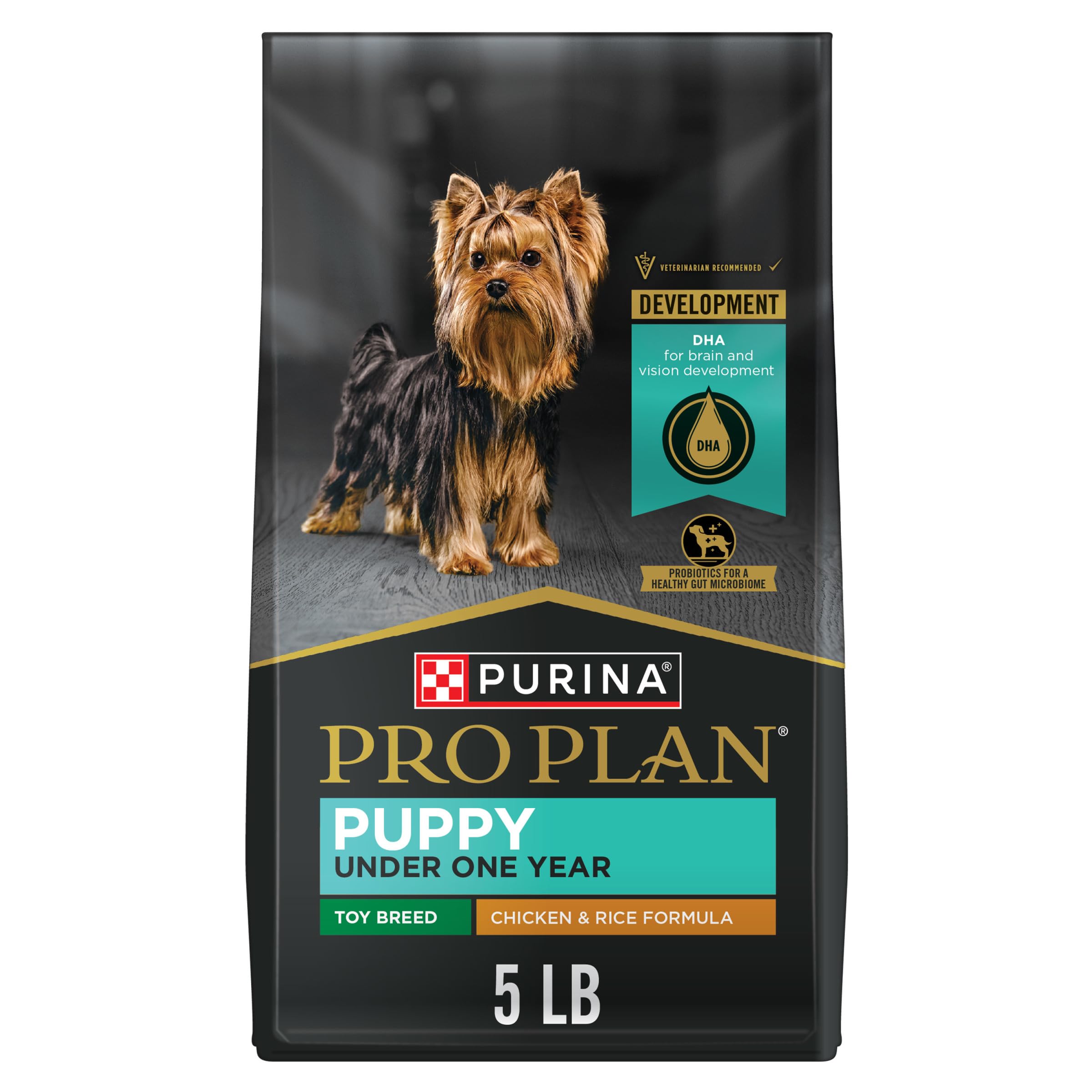 Purina Pro Plan front bag showing toy breed formula and benefits
