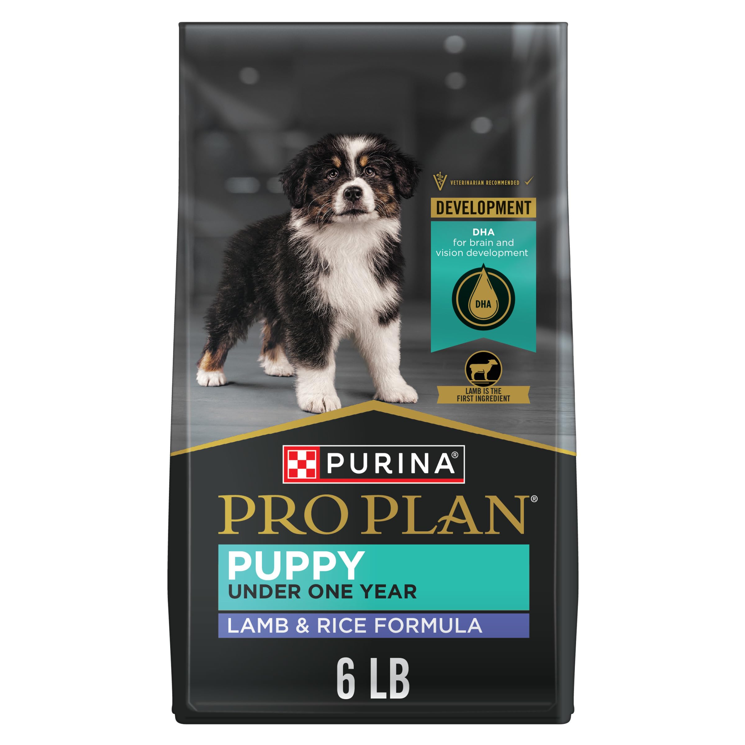Purina Pro Plan front of bag showing lamb and rice formula benefits