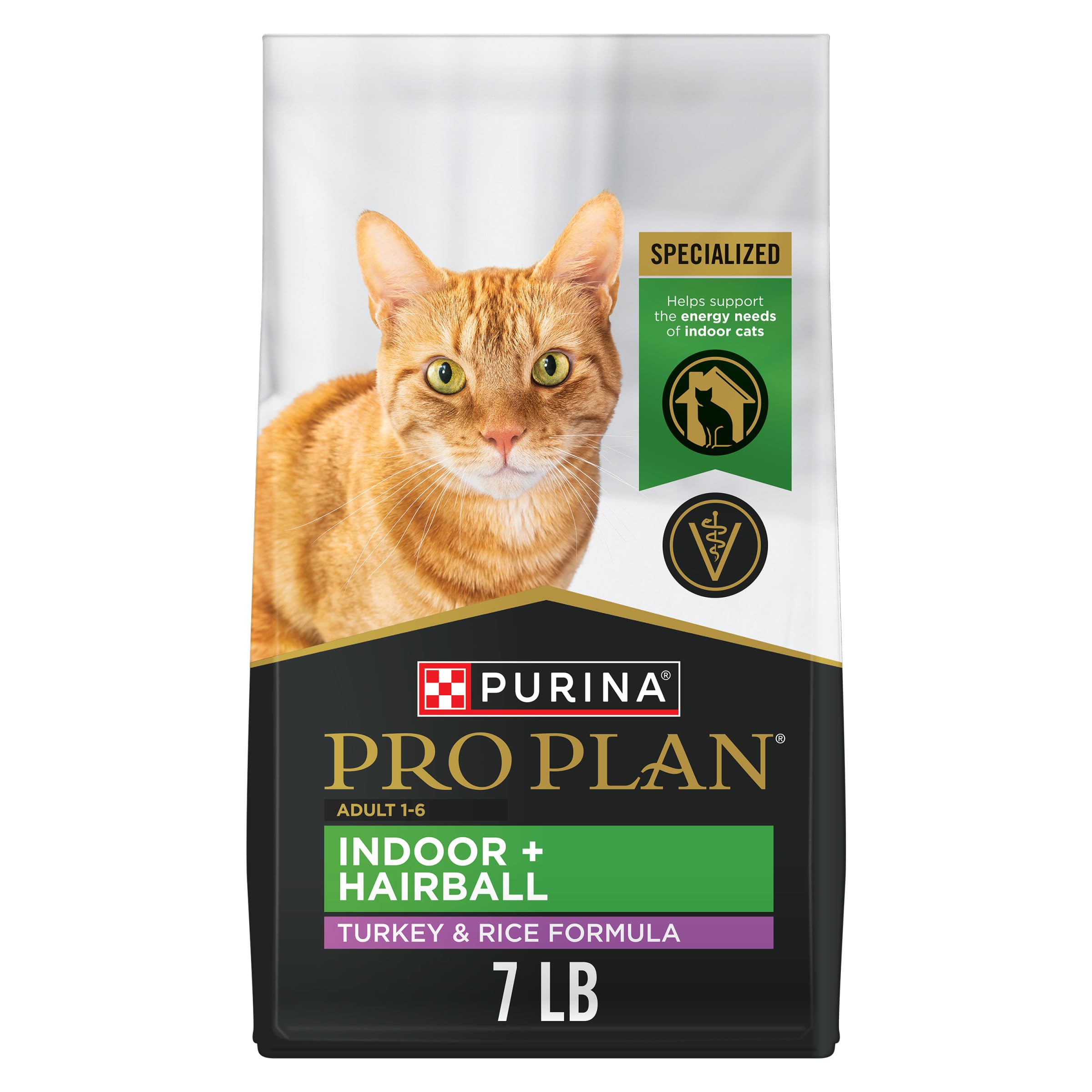 Purina Pro Plan front of bag showing turkey formula and hairball management benefits