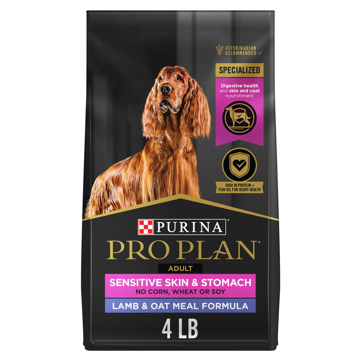Purina Pro Plan front of bag showing lamb formula and benefits