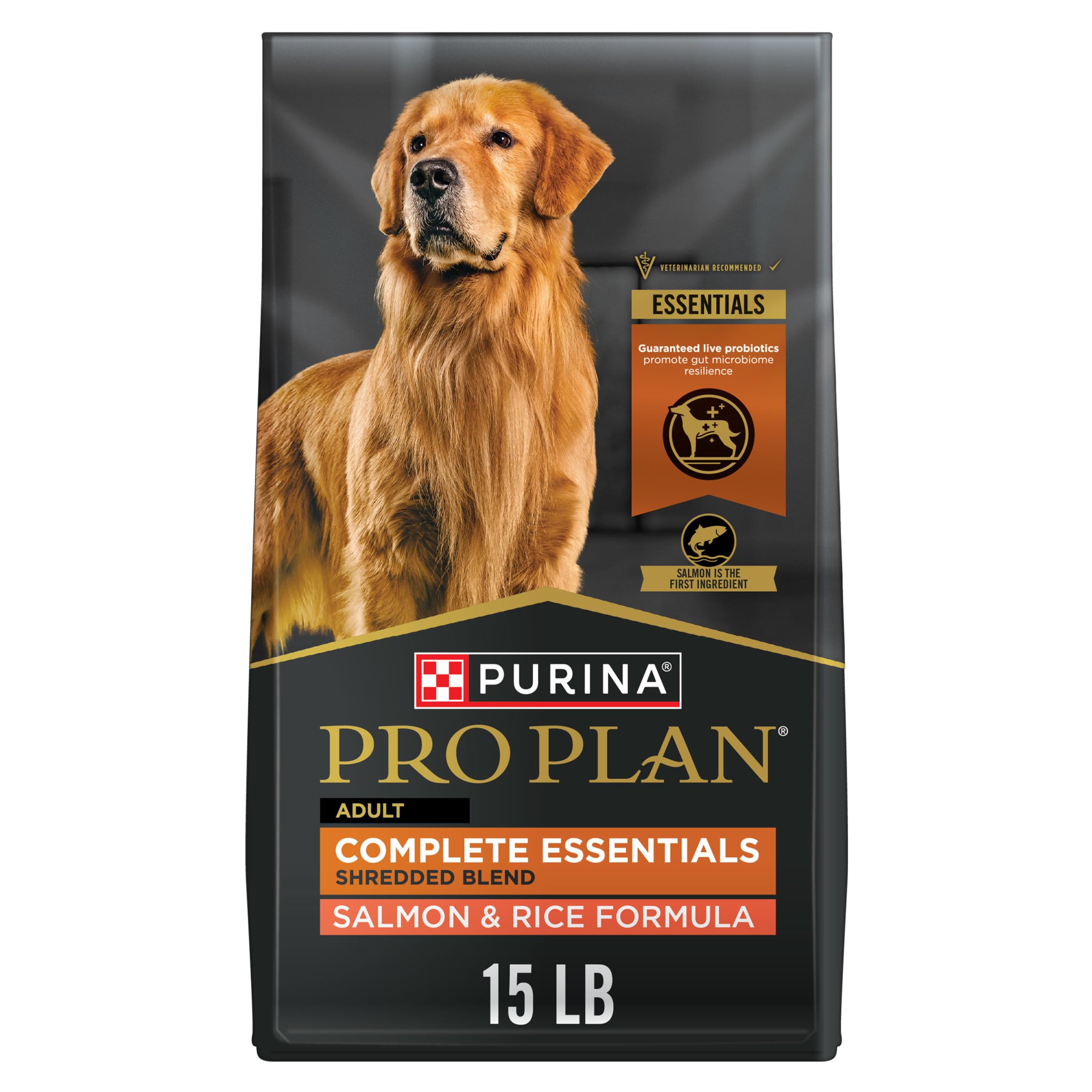 Purina Pro Plan front of bag showing salmon blend and benefits