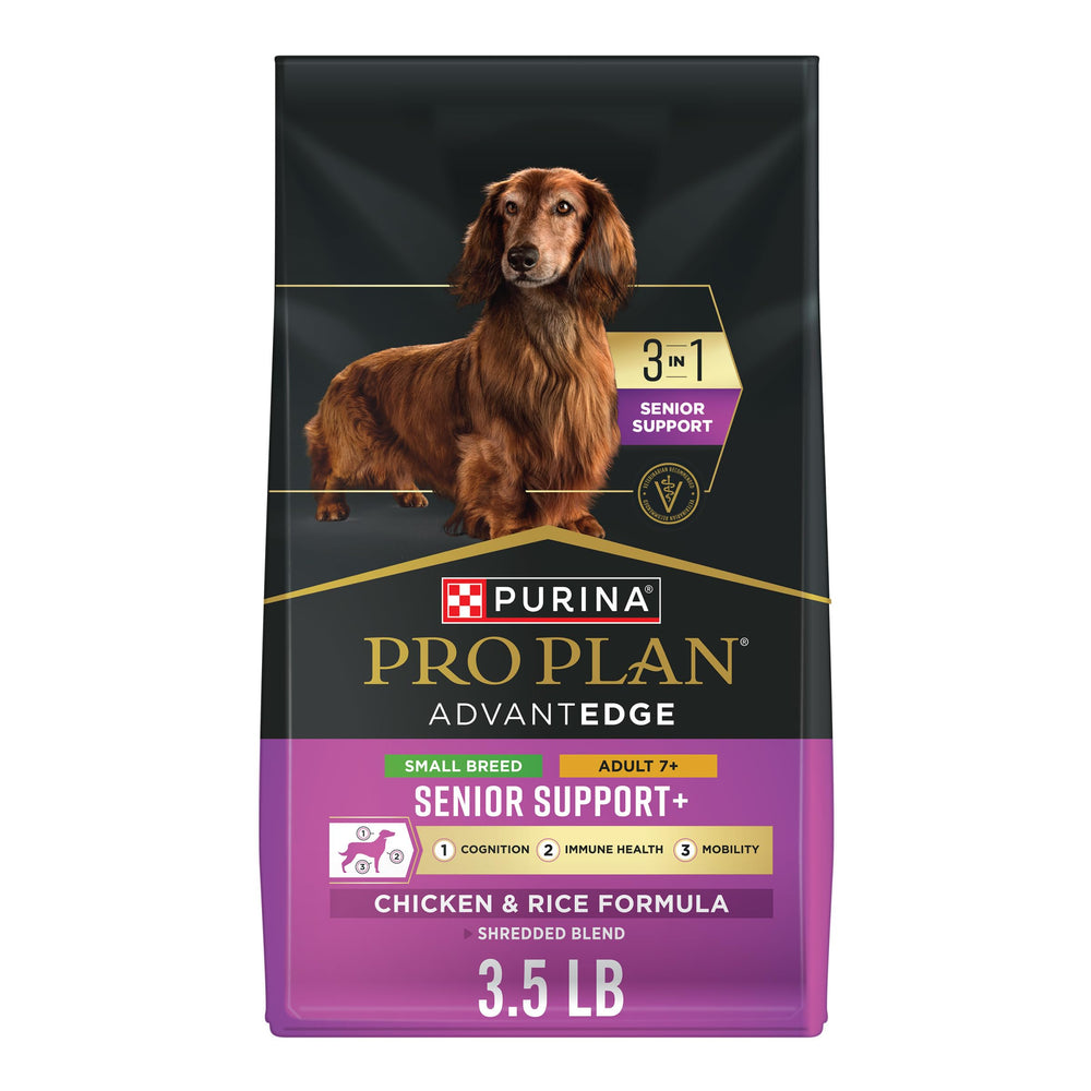 Purina Pro Plan front packaging showing product benefits for senior dogs