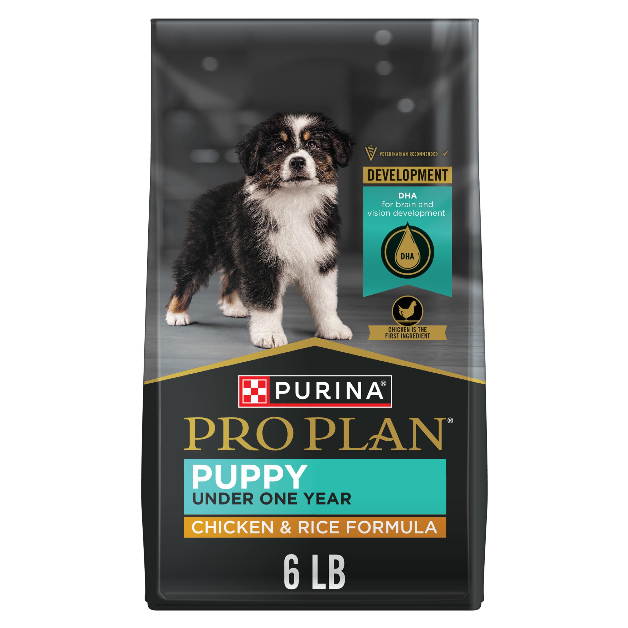 Purina Pro Plan front packaging showing chicken and rice benefits
