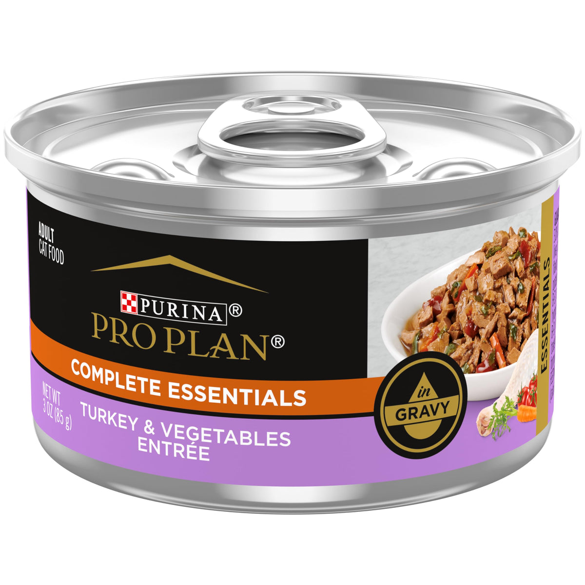 Purina Pro Plan front packaging showing 24 cans and turkey image, clear selection benefit