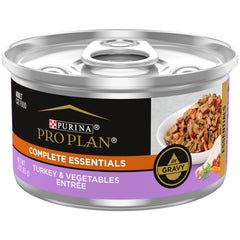 Purina Pro Plan front packaging showing 24 cans and turkey image, clear selection benefit