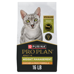 Purina Pro Plan front packaging showing 16 lb bag and weight management benefit