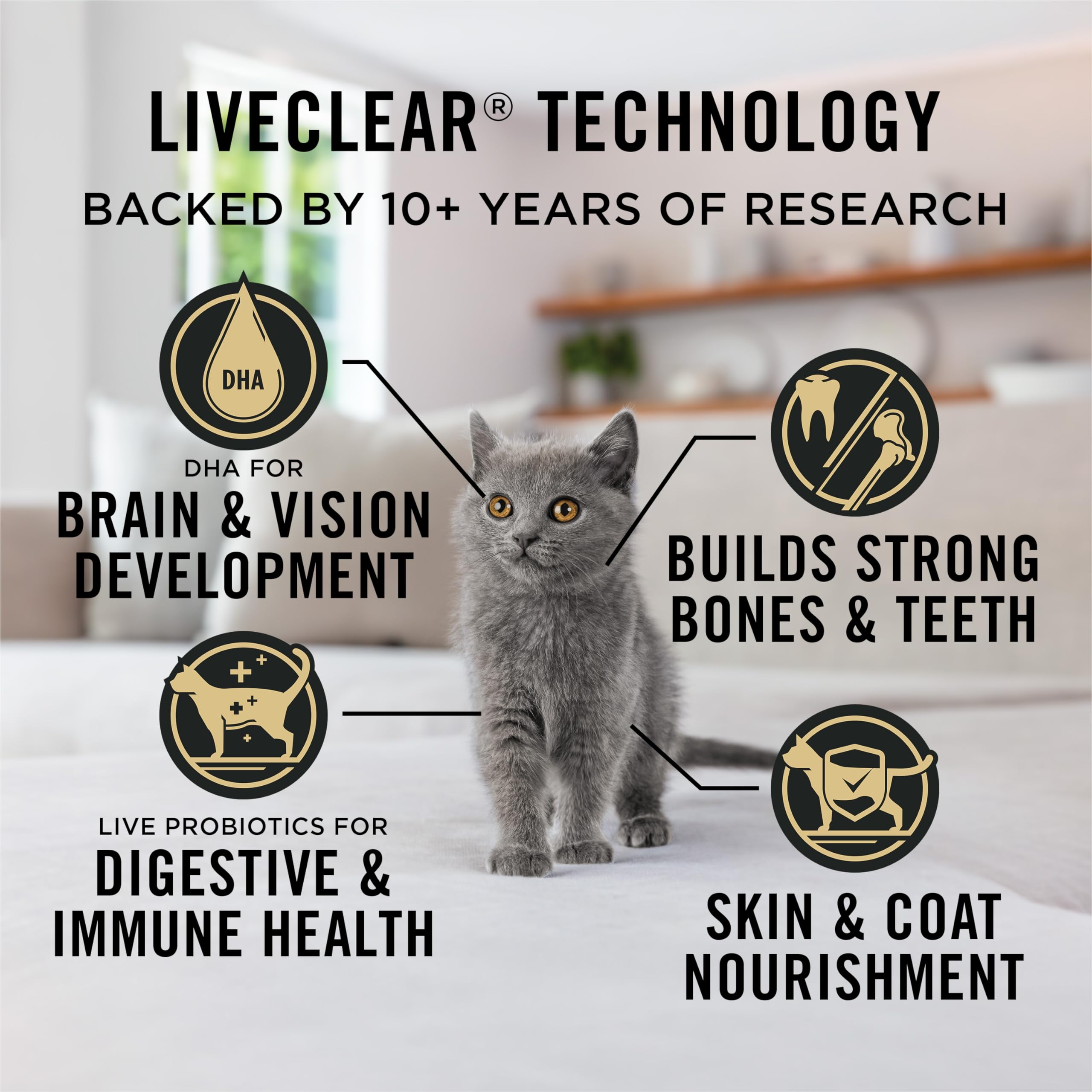Purina Pro Plan LiveClear ingredient label view showing chicken-first recipe and mineral benefits