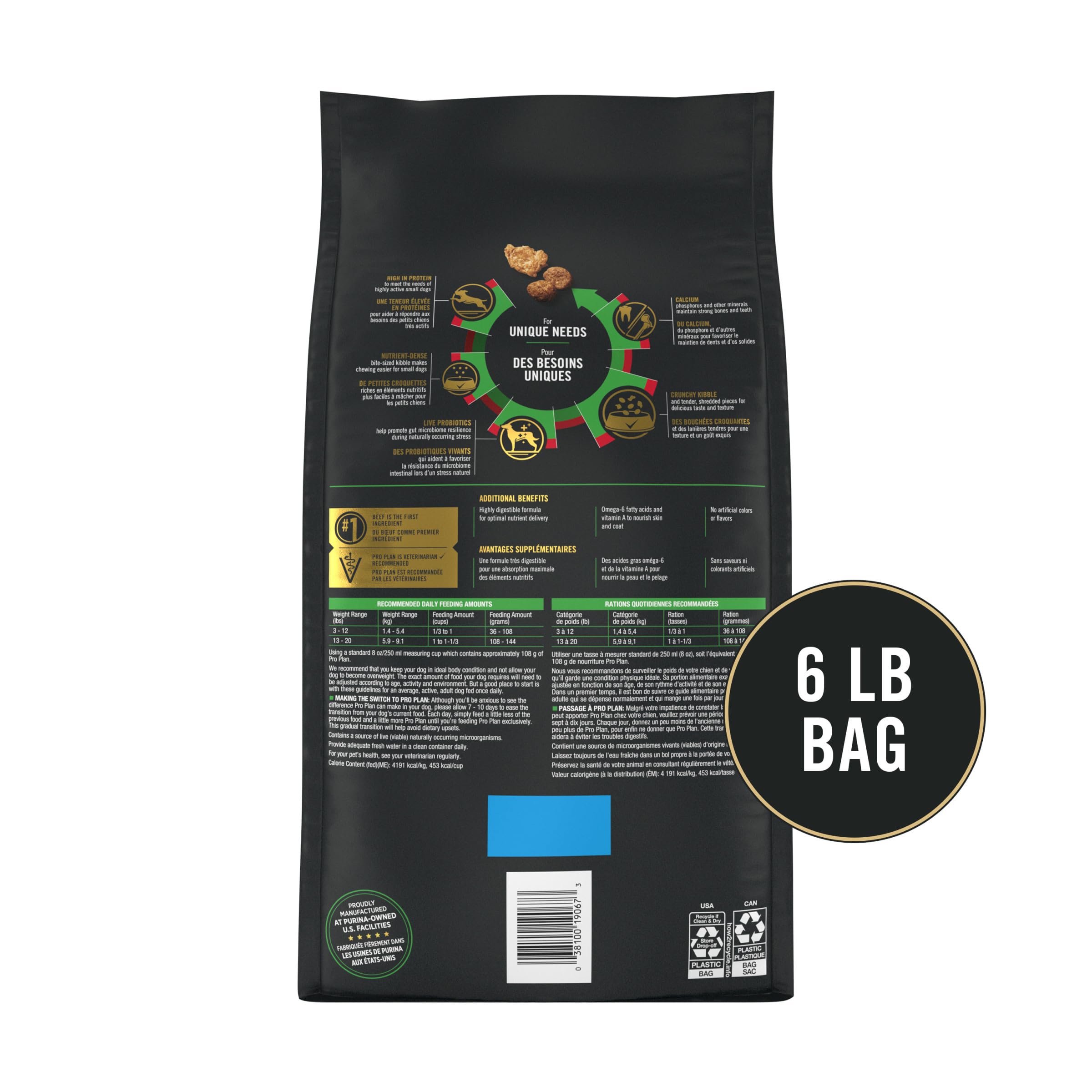 Purina Pro Plan nutrition label close-up showing guaranteed live probiotics