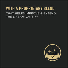 Purina Pro Plan senior can top view highlighting easy-to-open lid and seafood flavor