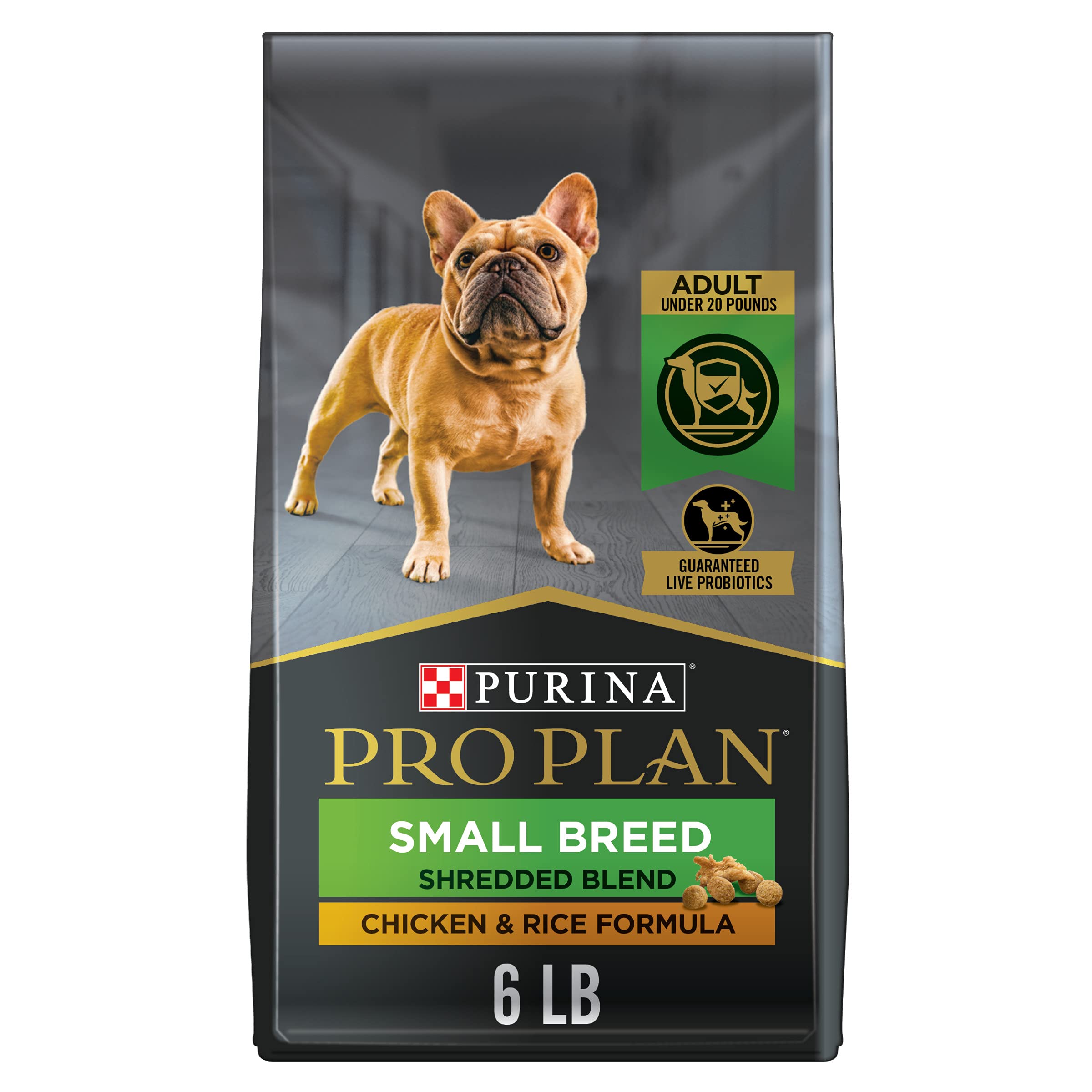 purina pro plan front packaging showing 6 lb bag and branding benefits