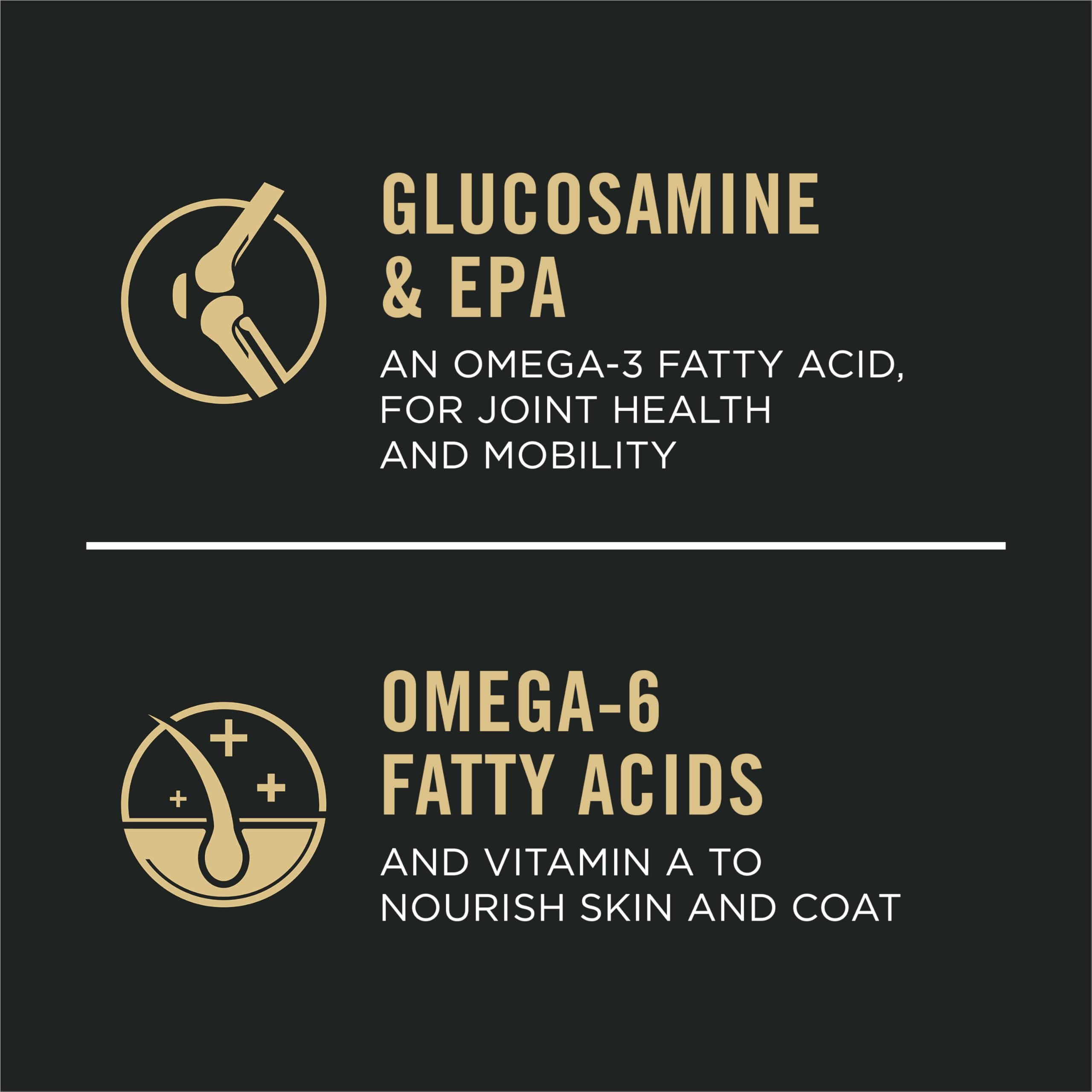 Graphic on bag noting EPA and glucosamine supporting joint mobility