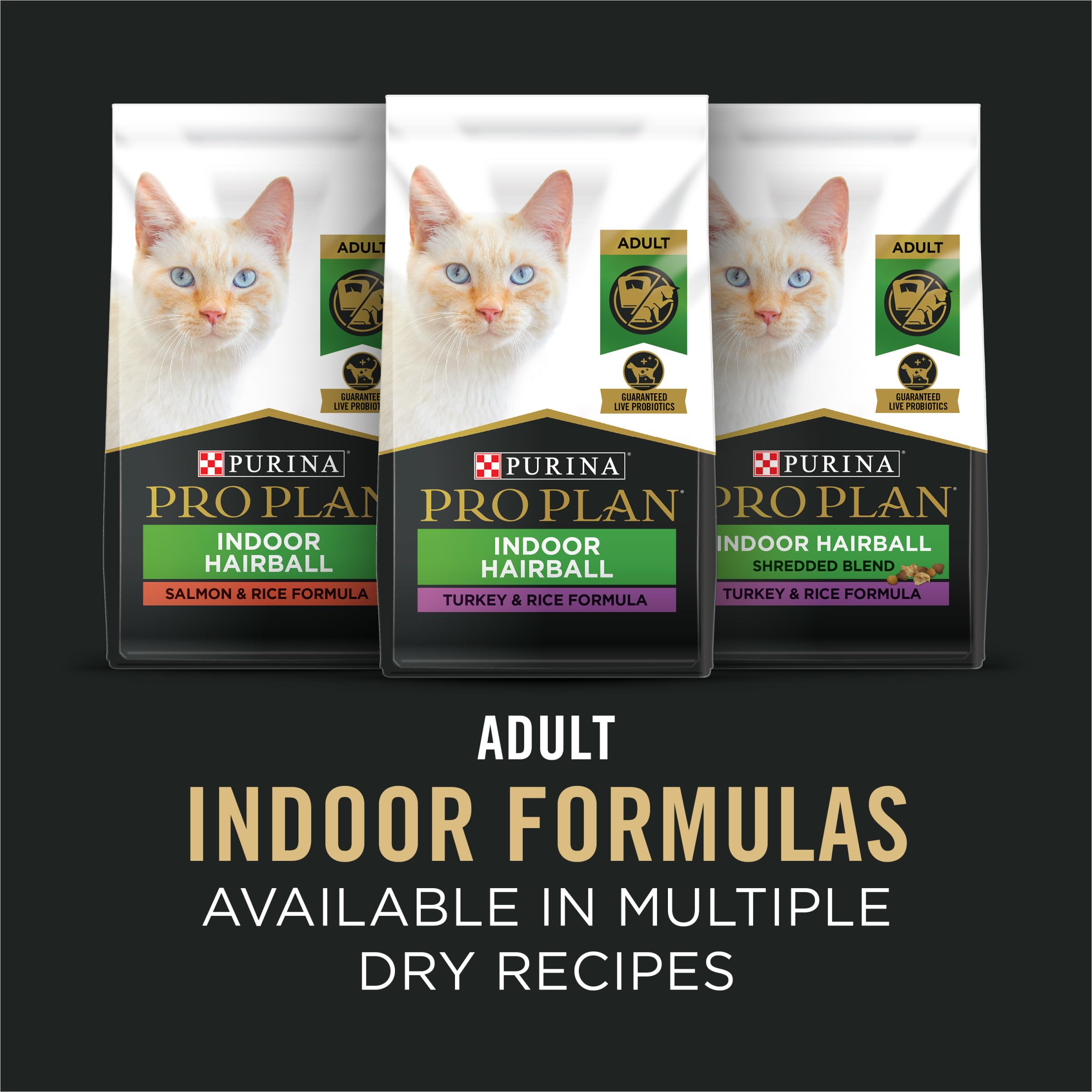 Purina Pro Plan three cans side-by-side showing included flavors