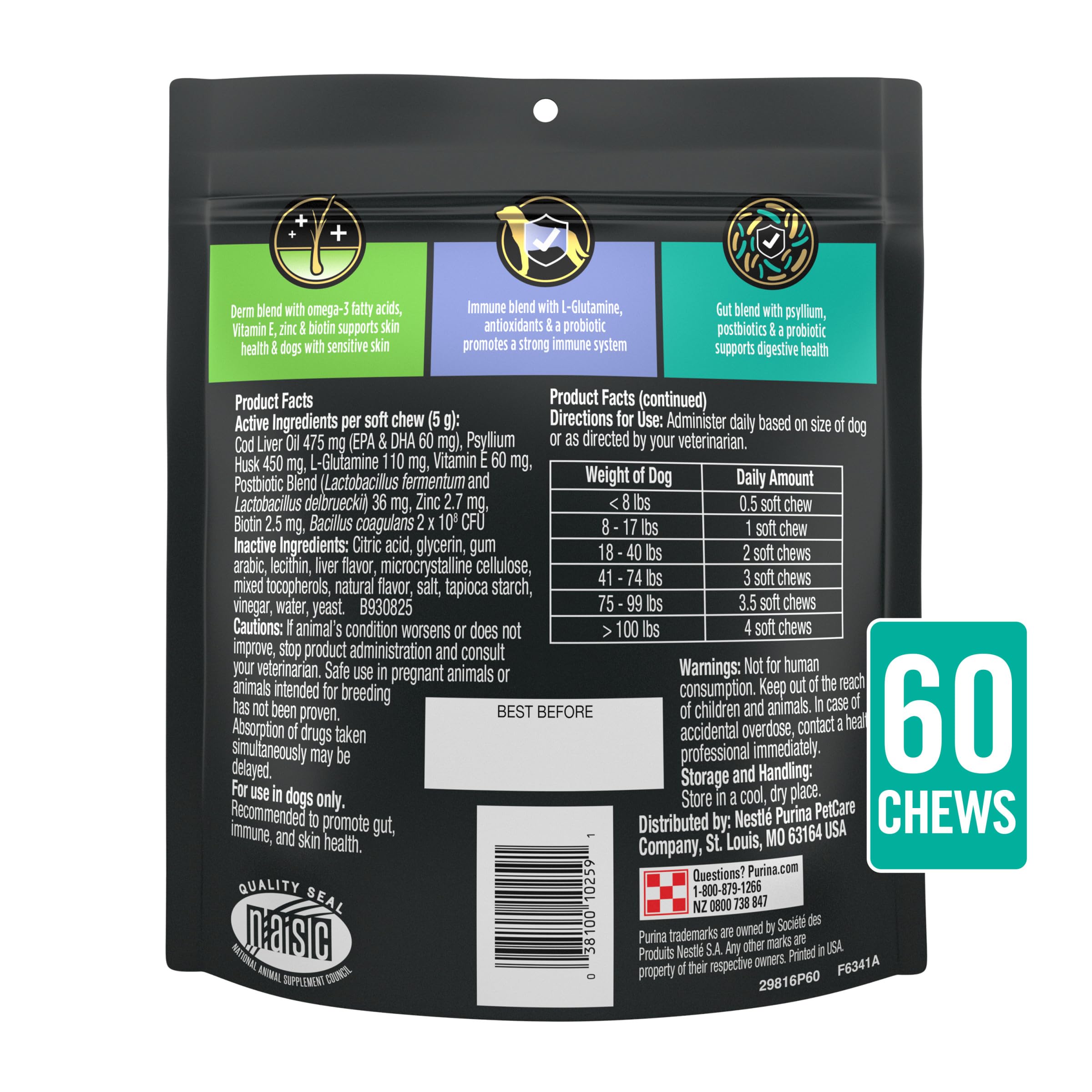 Purina Pro Plan Veterinary chews next to a dog food bowl suggesting daily use