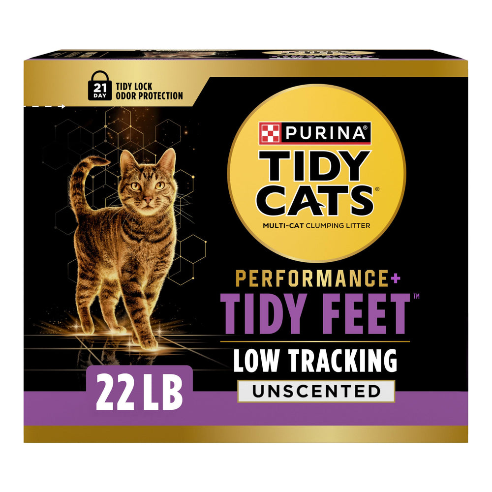 Purina Tidy Cats front packaging showing 22 lb box and brand benefits