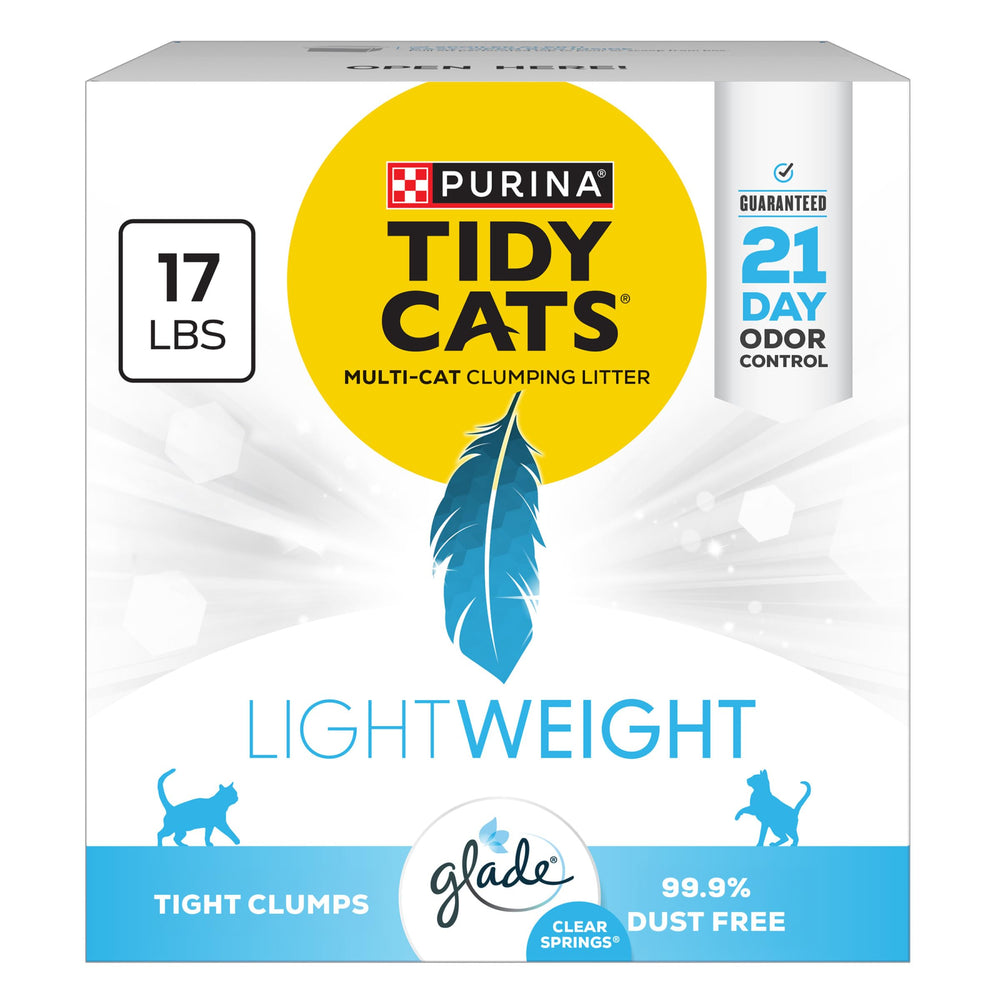 Purina Tidy Cats front packaging showing 17 lb lightweight litter benefit