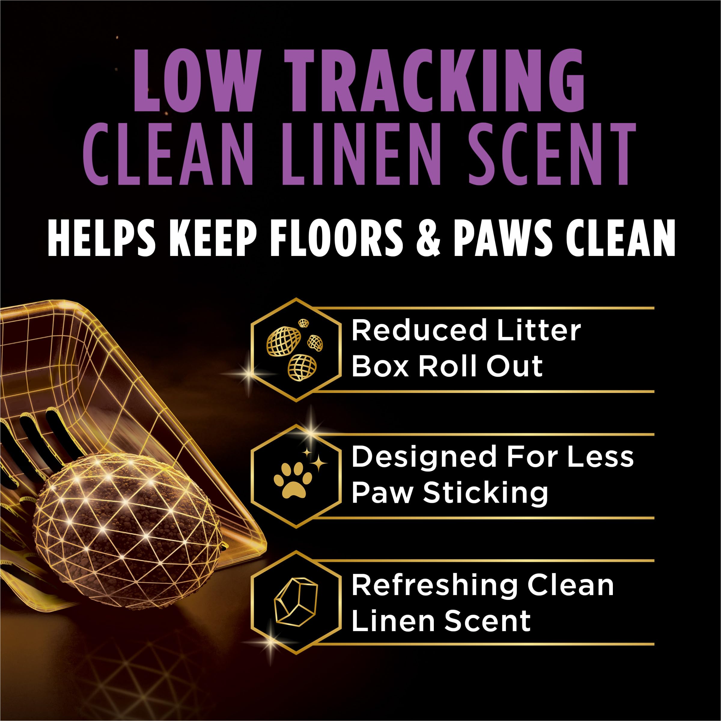 Purina Tidy Cats in litter box demonstrating tidy coverage and clumping