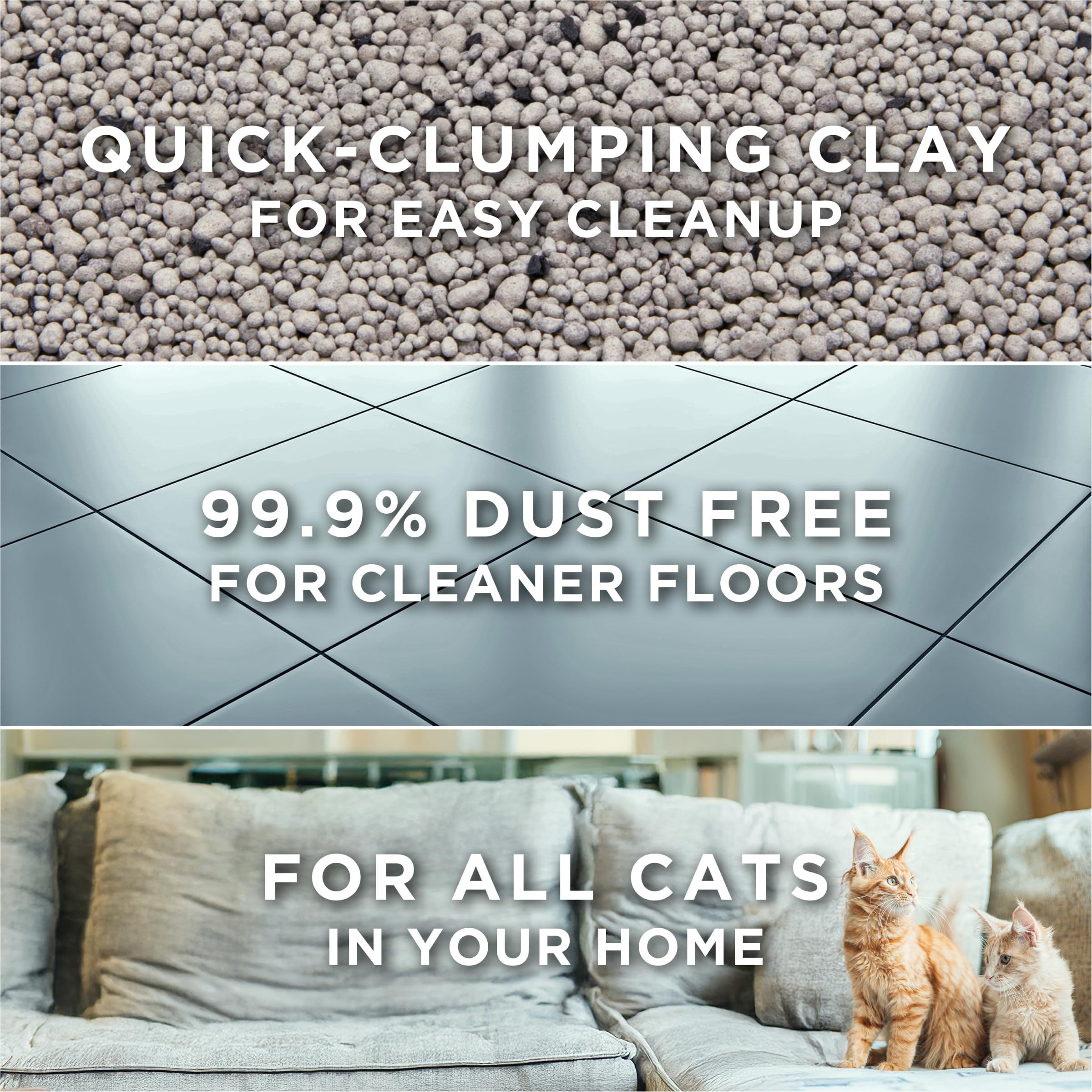 Purina Tidy Cats litter on scoop highlighting firm clumps for cleaning