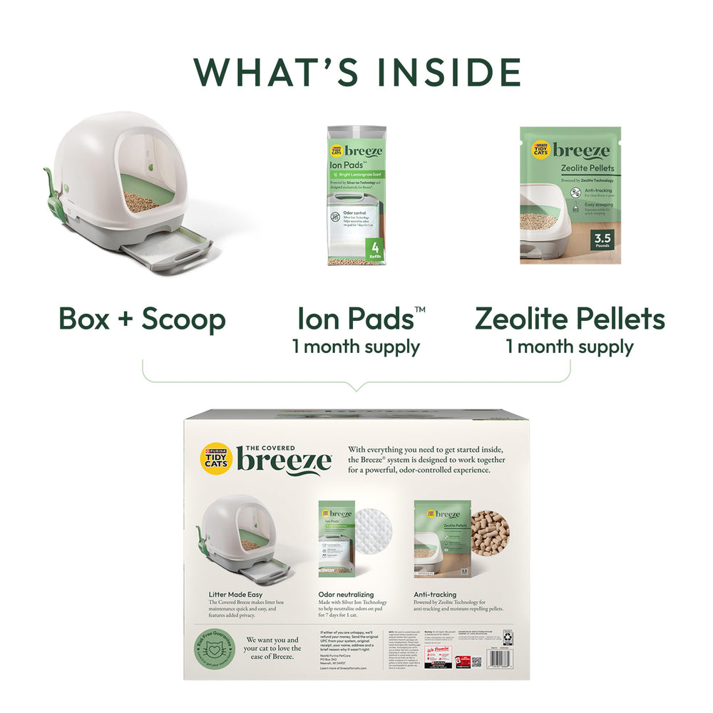 Purina Tidy Cats packaged kit contents laid out for simple first-month setup