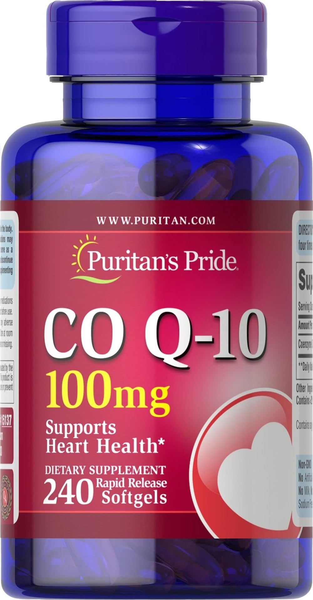 Puritan's Pride front packaging showing bottle and product name, communicates trusted value
