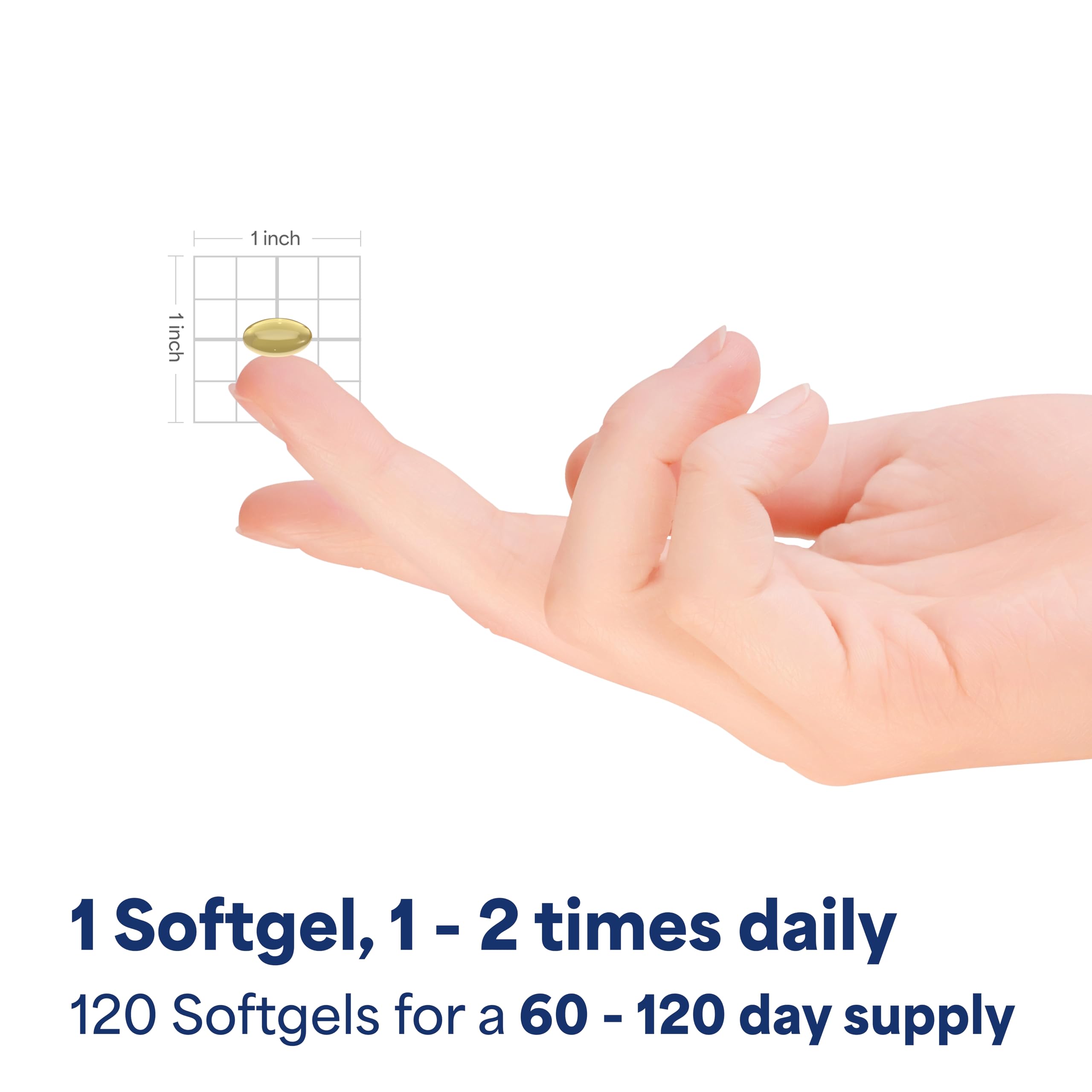 Puritan's Pride softgel beside a ruler to illustrate 200 mg size and dosing clarity