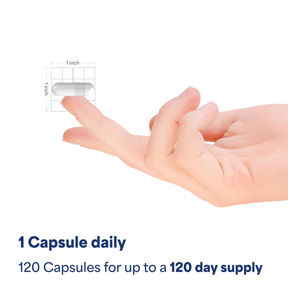 Puritan's Pride capsule in hand for scale and easy dosage visualization