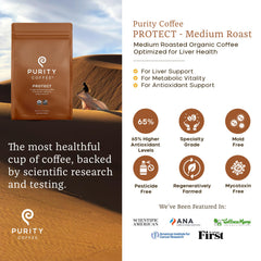 PURITY COFFEE back label detail showing certifications and lab testing information