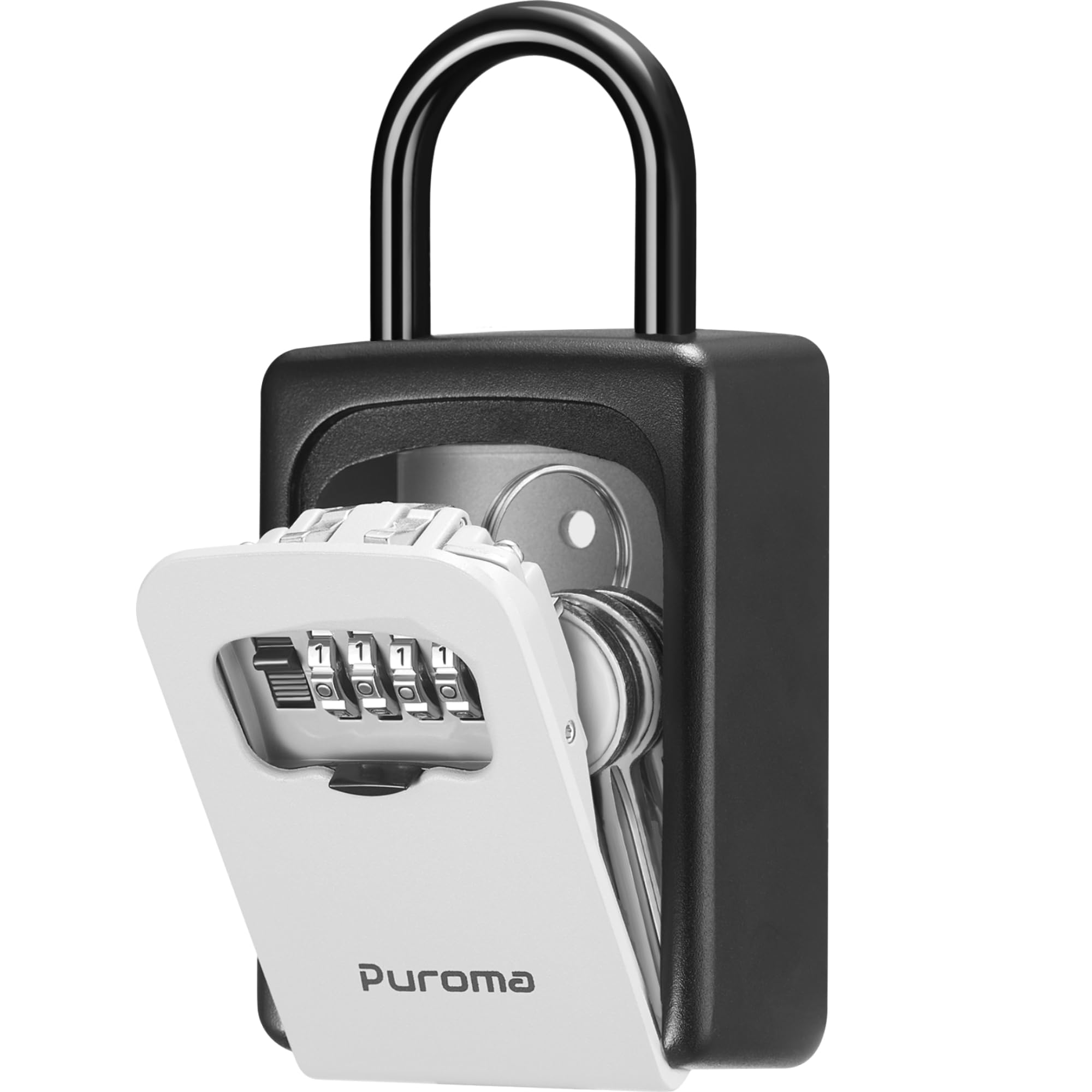Puroma front view of gray lock box showing robust construction and secure storage