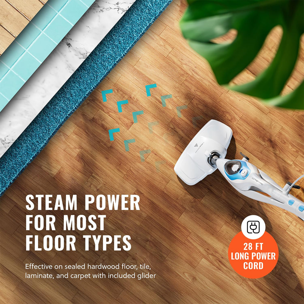 PurSteam in use on hardwood floor delivering chemical-free sanitation