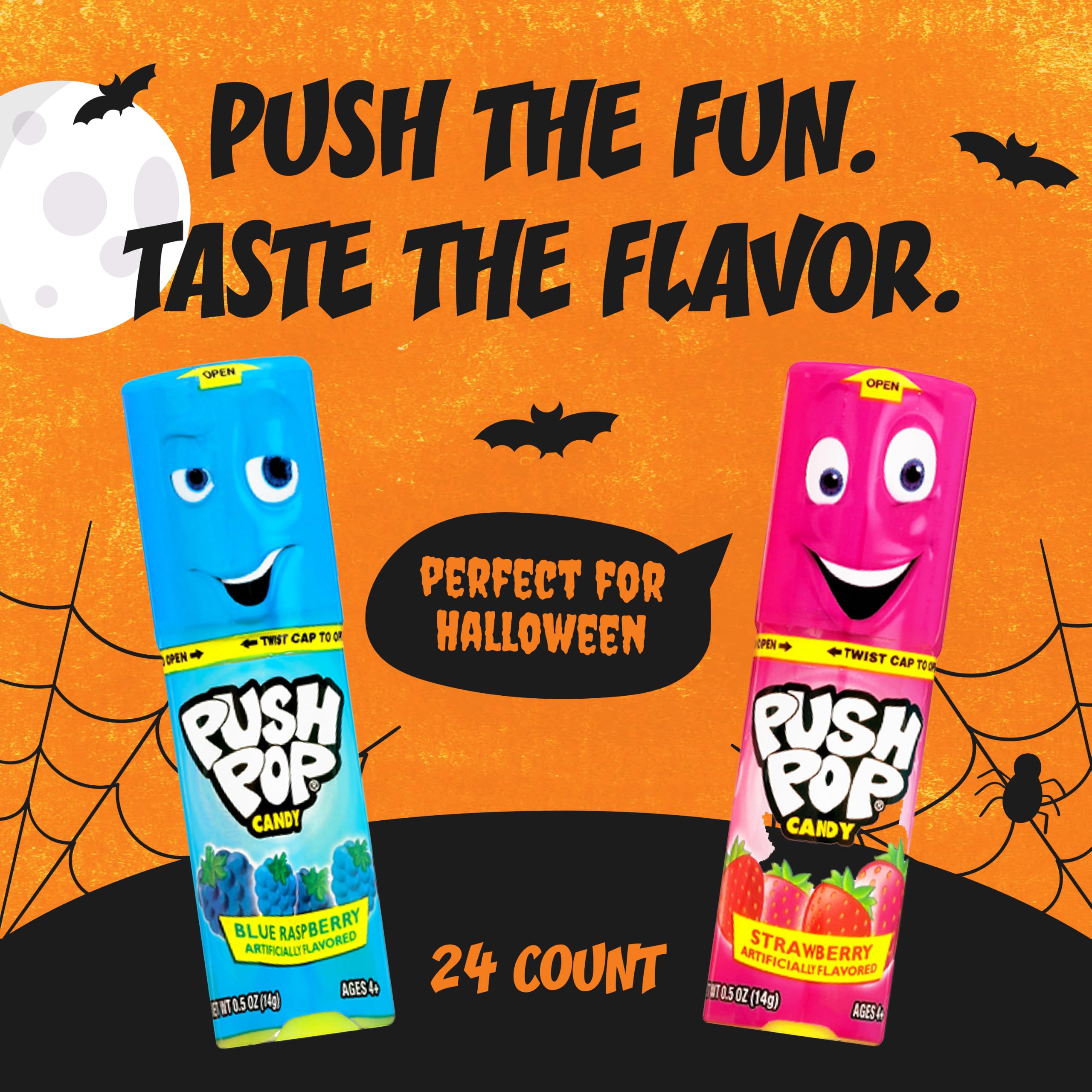 Close-up of Push Pop lollipops highlighting fruity flavor colors