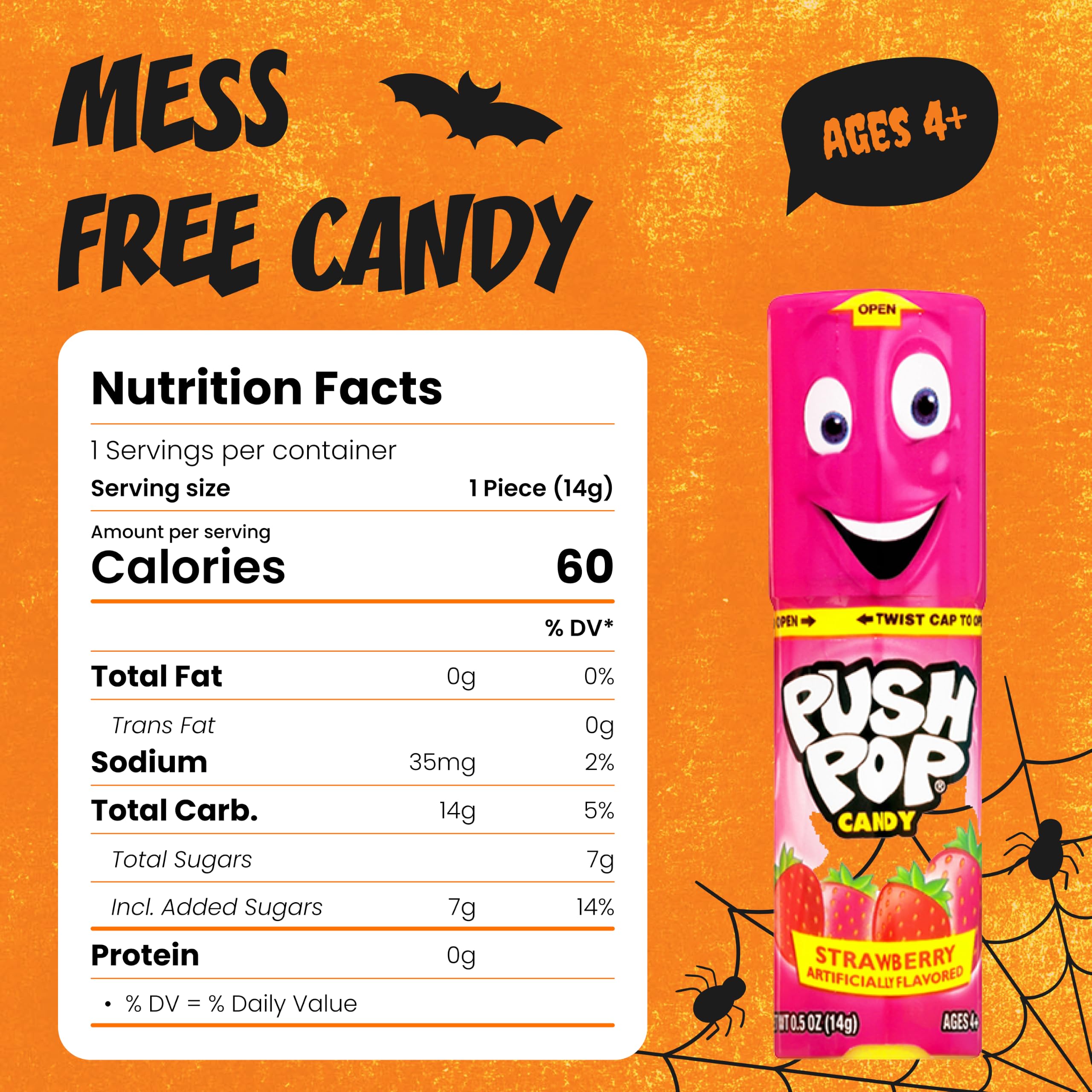Push Pop next to a ruler to show size and kid-friendly portions