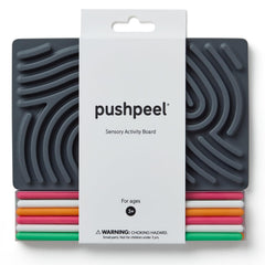Pushpeel board front view showing granite color and layout for calming play