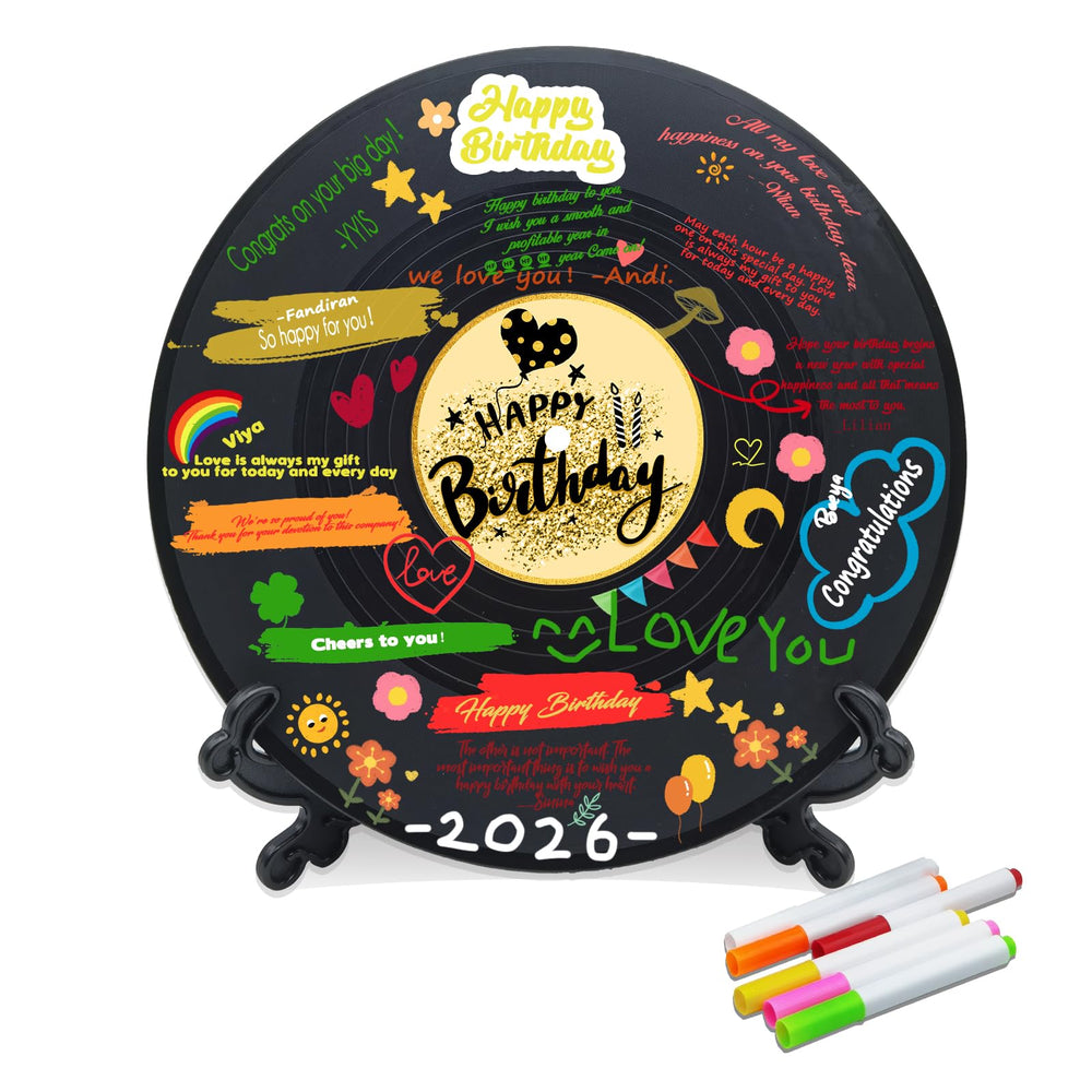 pwvsayjcj front view of vinyl-style guest book showing cover and included pens