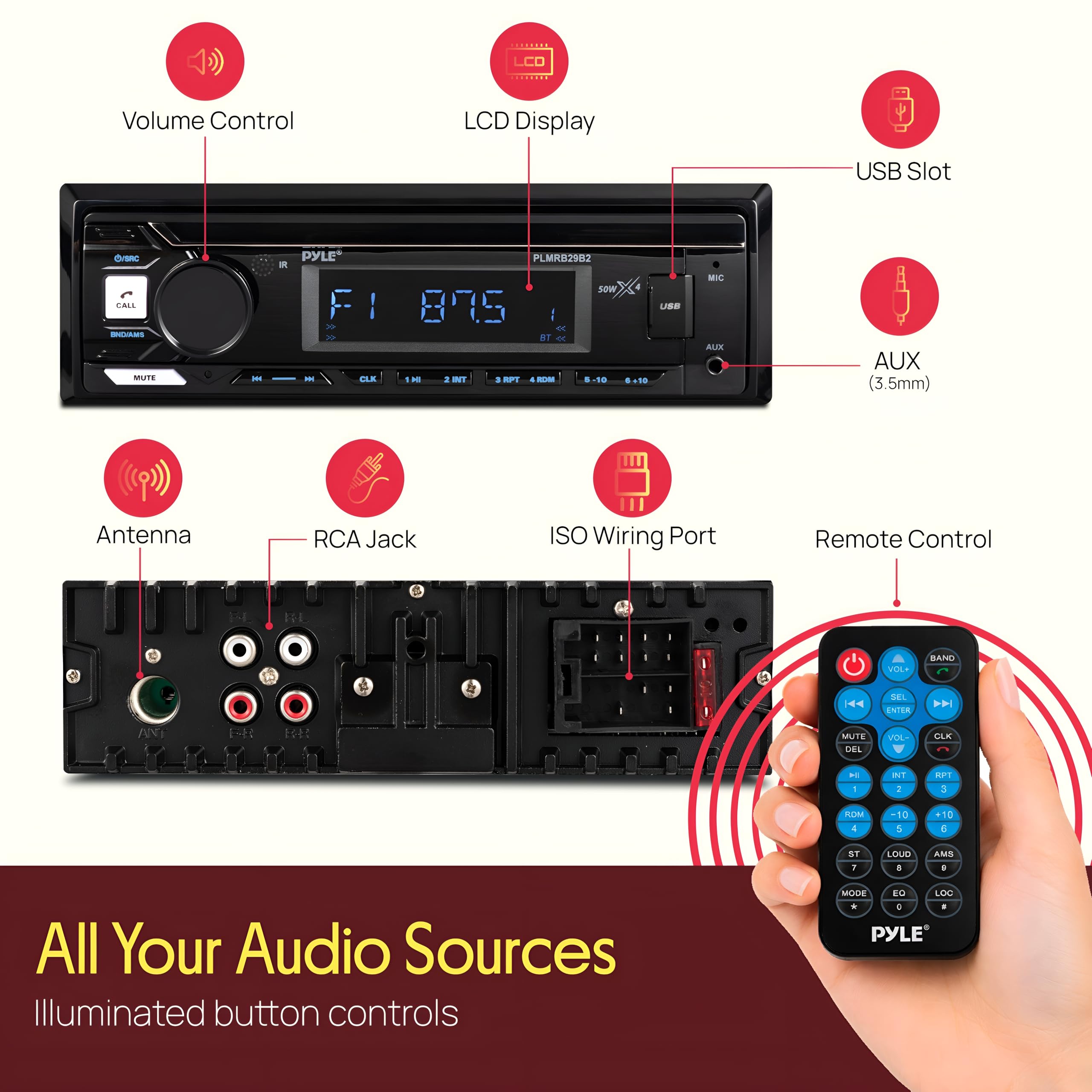 Pyle USB, SD and AUX ports for direct MP3 playback convenience