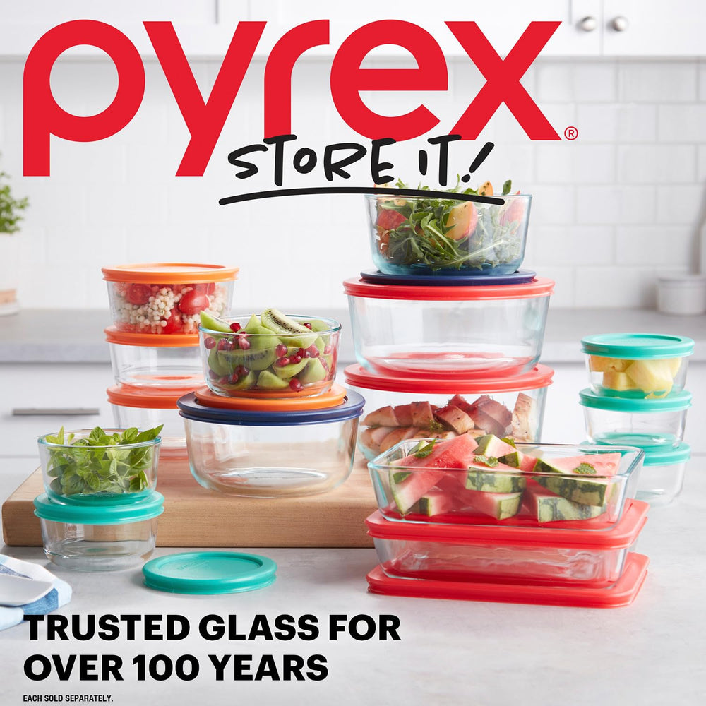Pyrex serving on table showing glass container used for reheating and serving