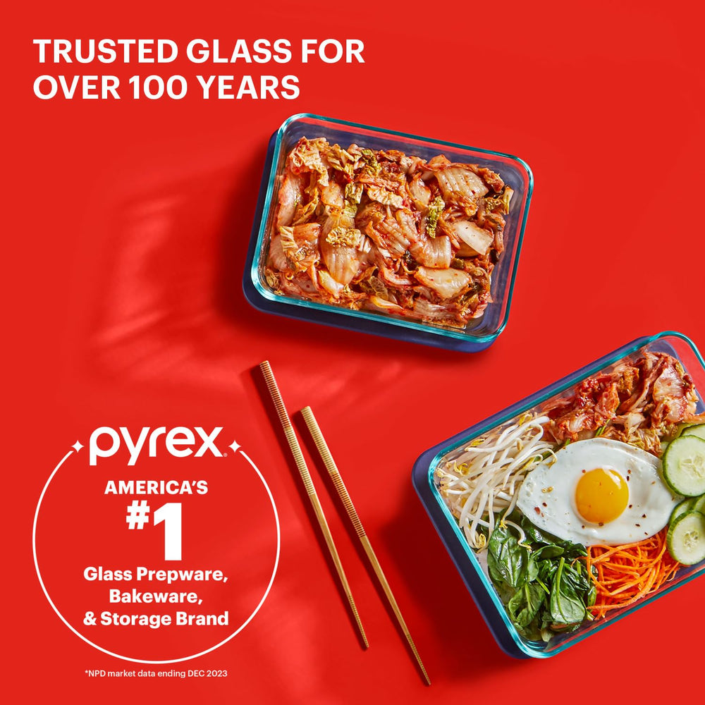 Pyrex size comparison lineup showing each container capacity for meal planning